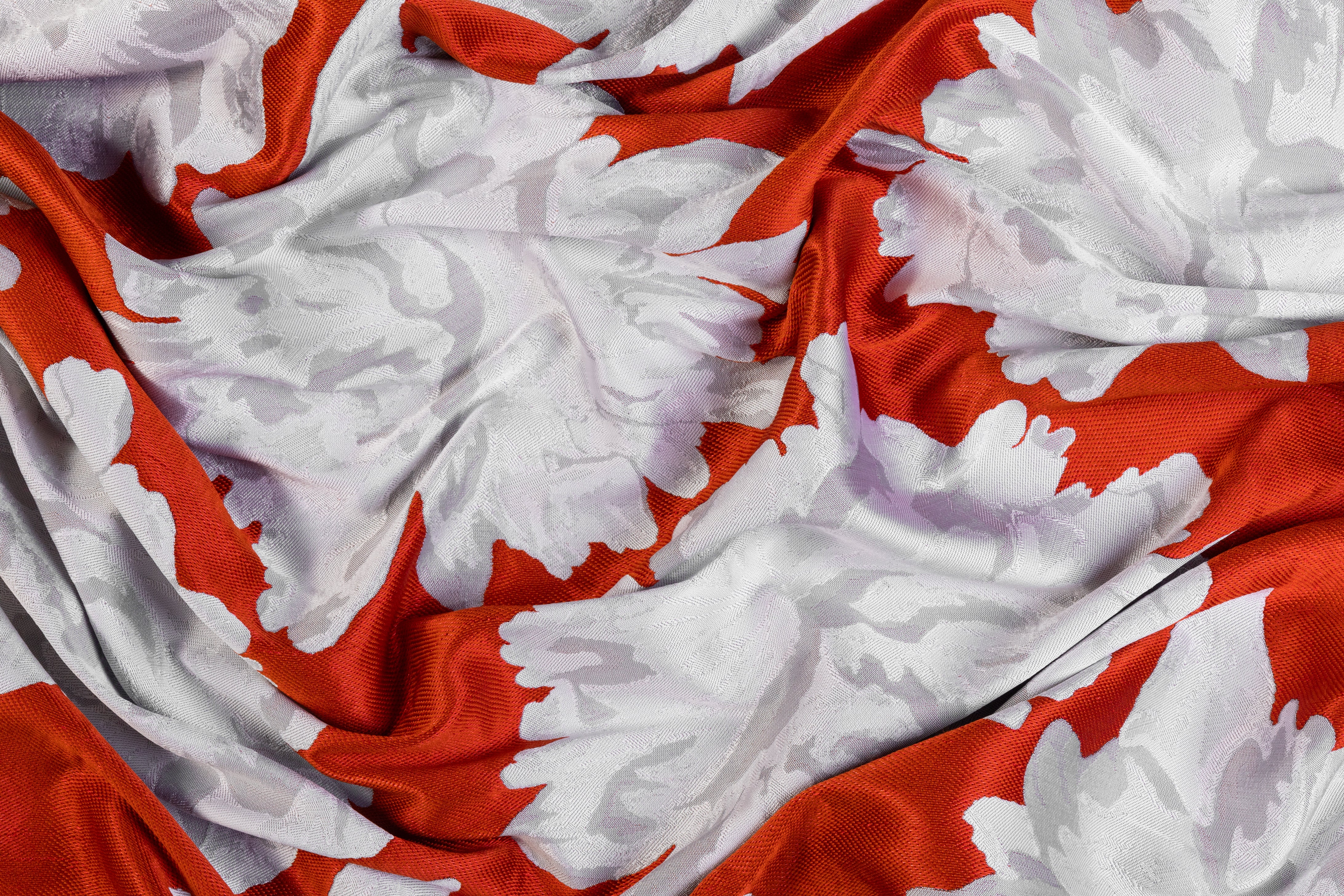 Double Faced Floral Brocade - Orange and White