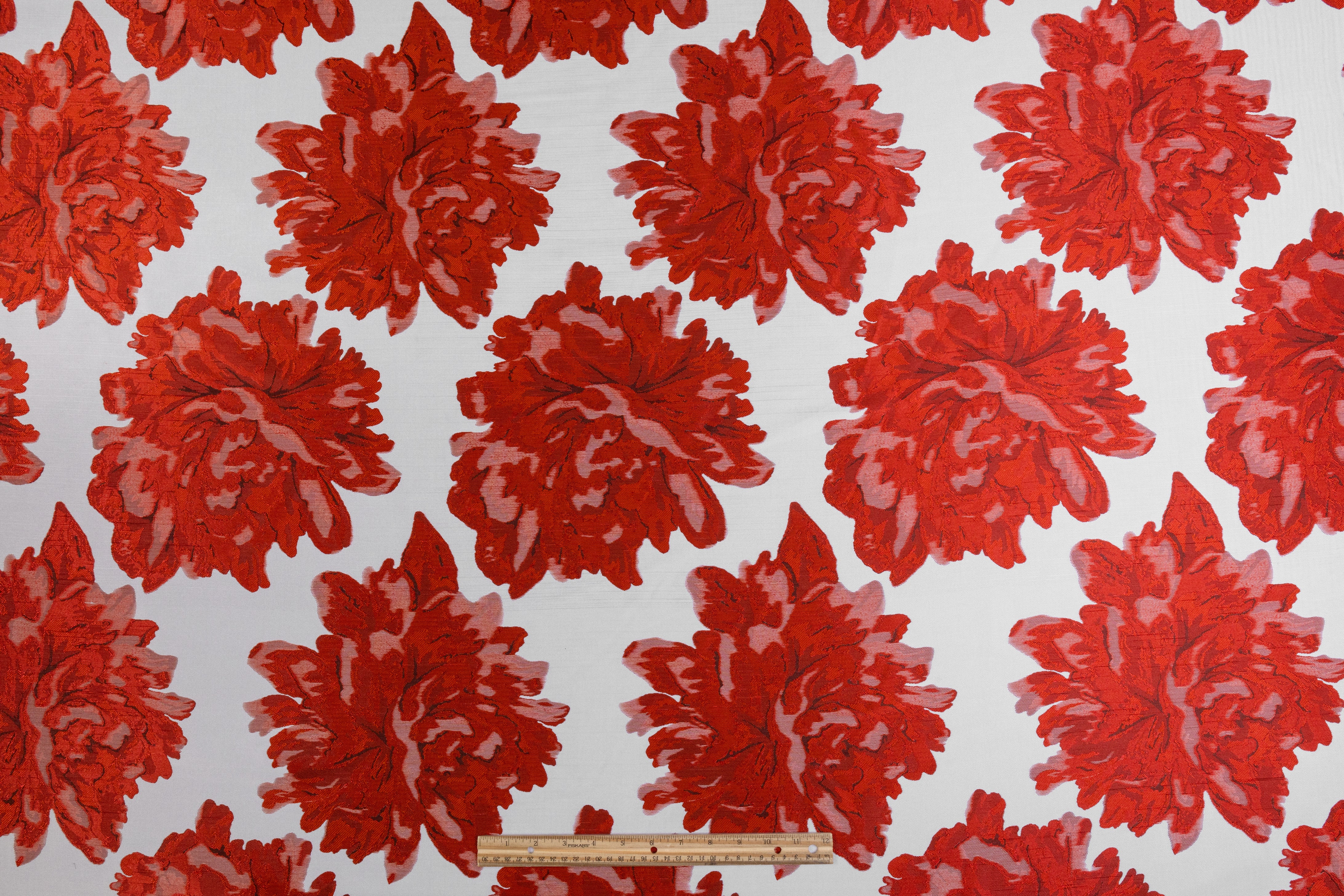 Double Faced Floral Brocade - Orange and White