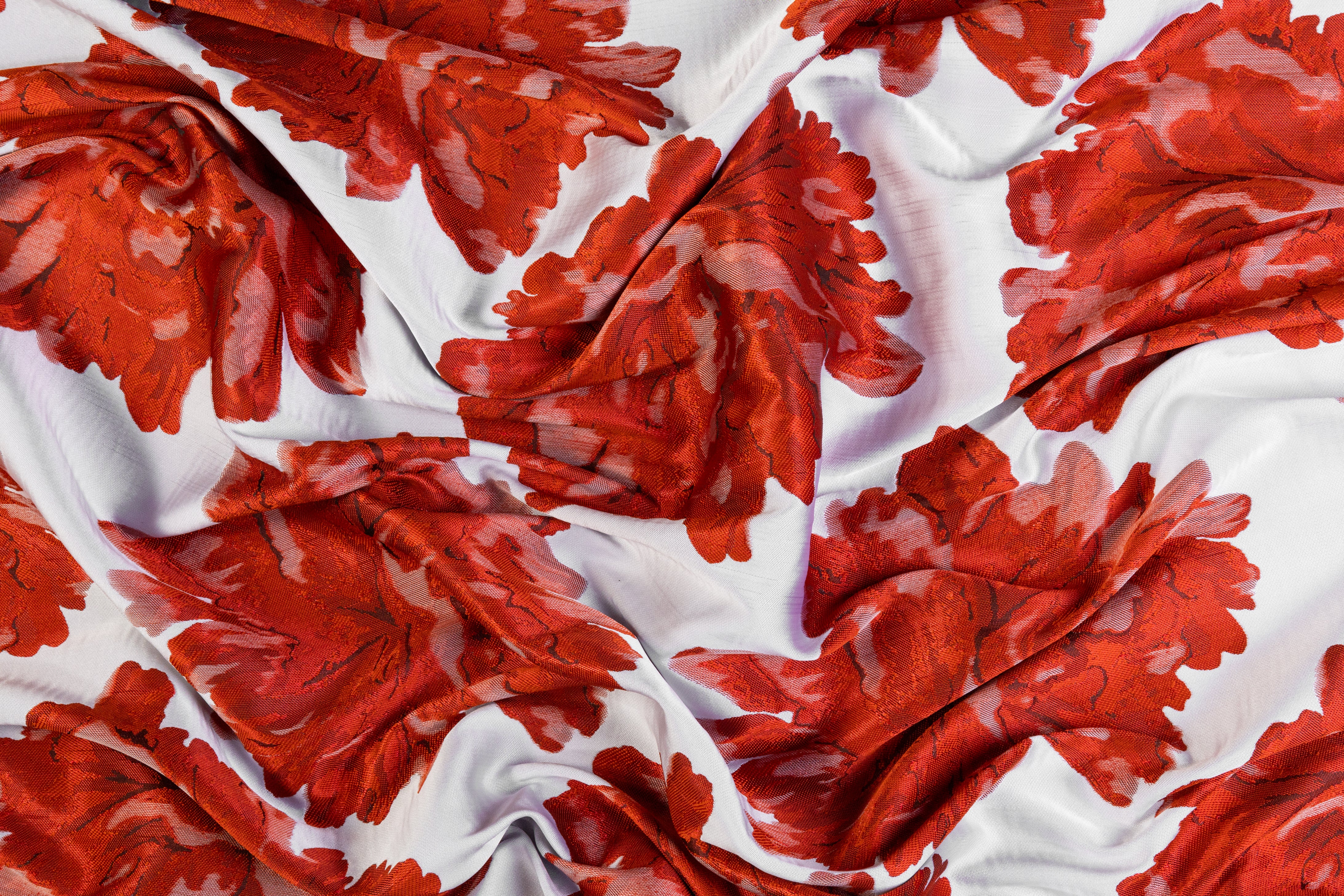 Double Faced Floral Brocade - Orange and White