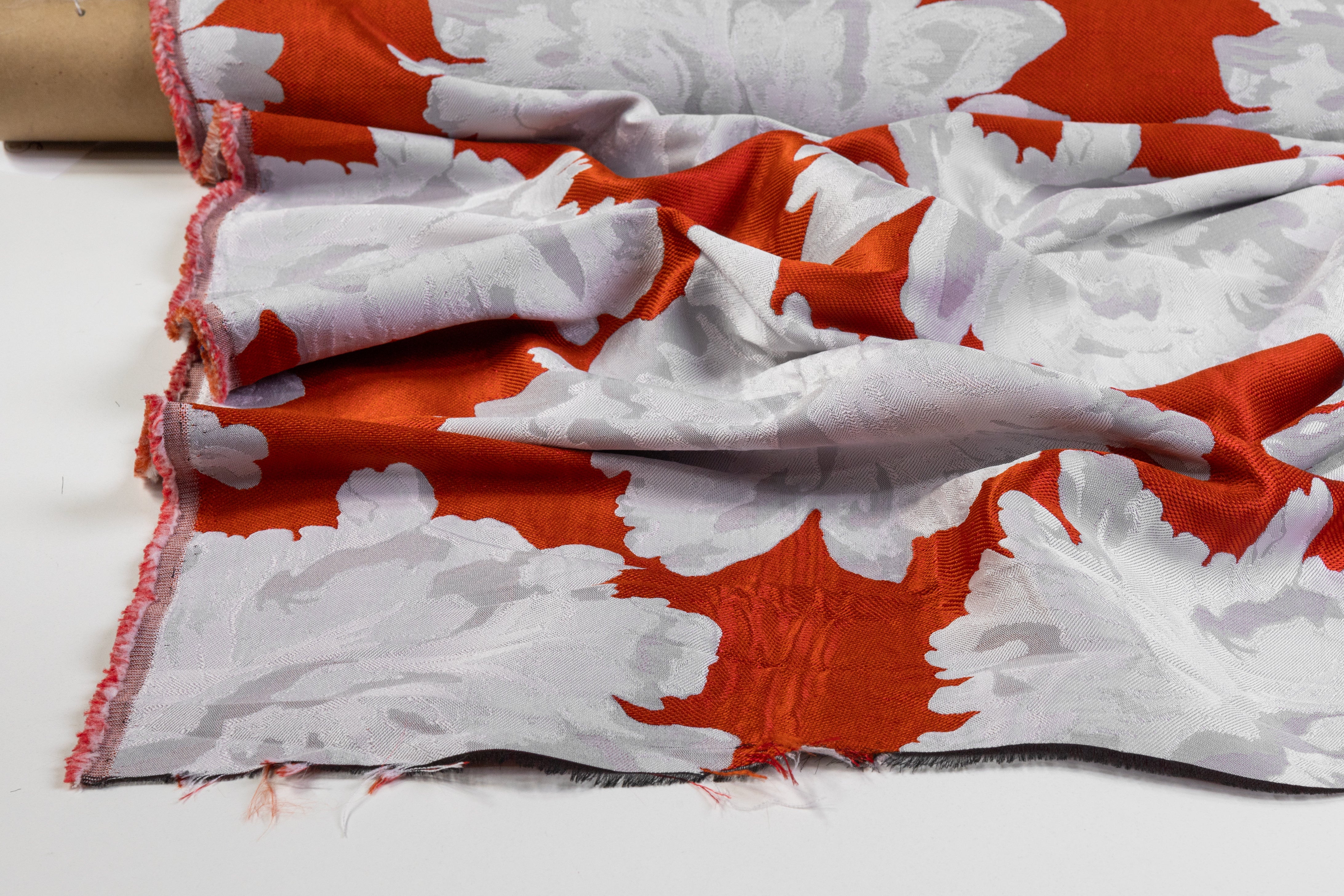 Double Faced Floral Brocade - Orange and White