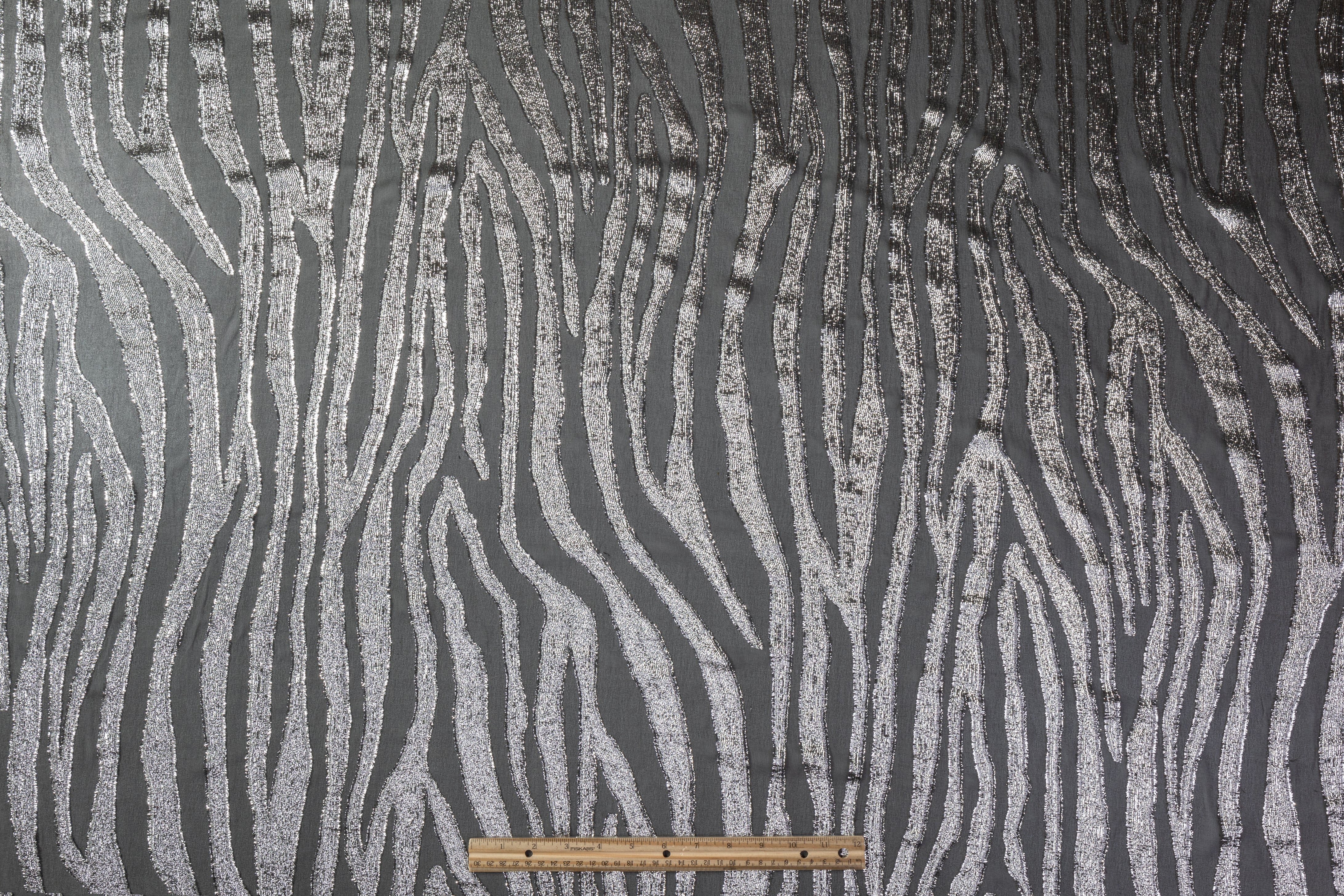 Italian Metallic Silk Chiffon Fil Coupé - Black / Silver