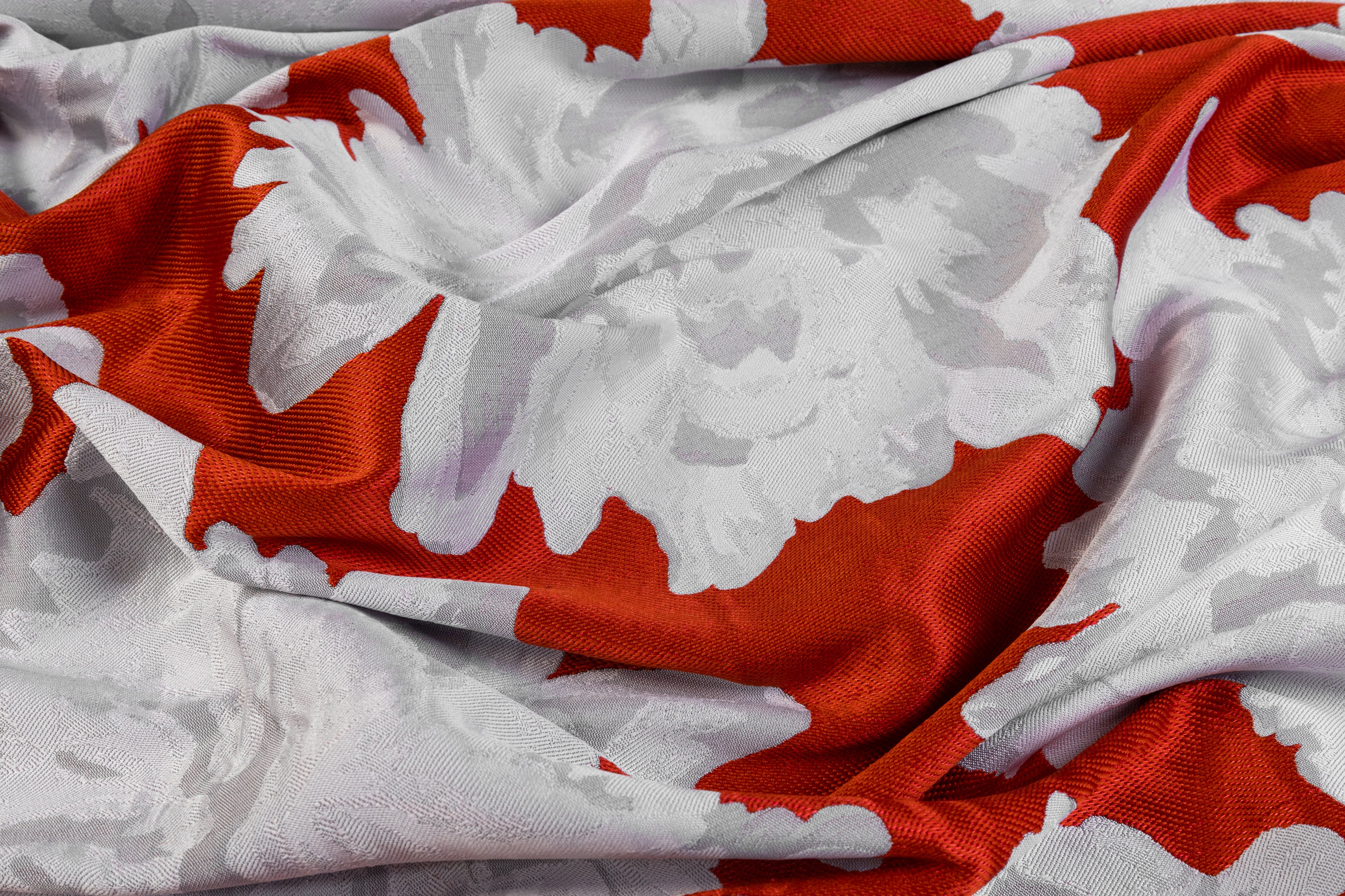 Double Faced Floral Brocade - Orange and White