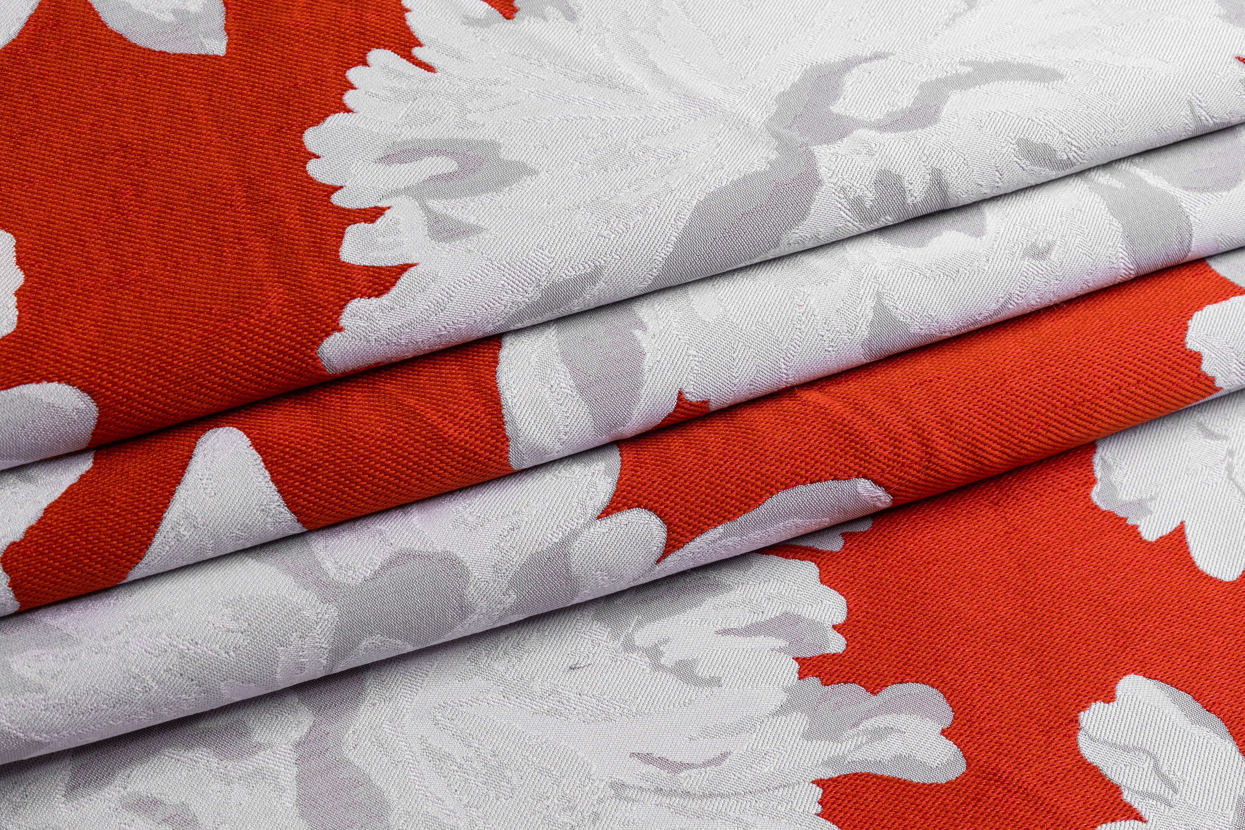 Double Faced Floral Brocade - Orange and White