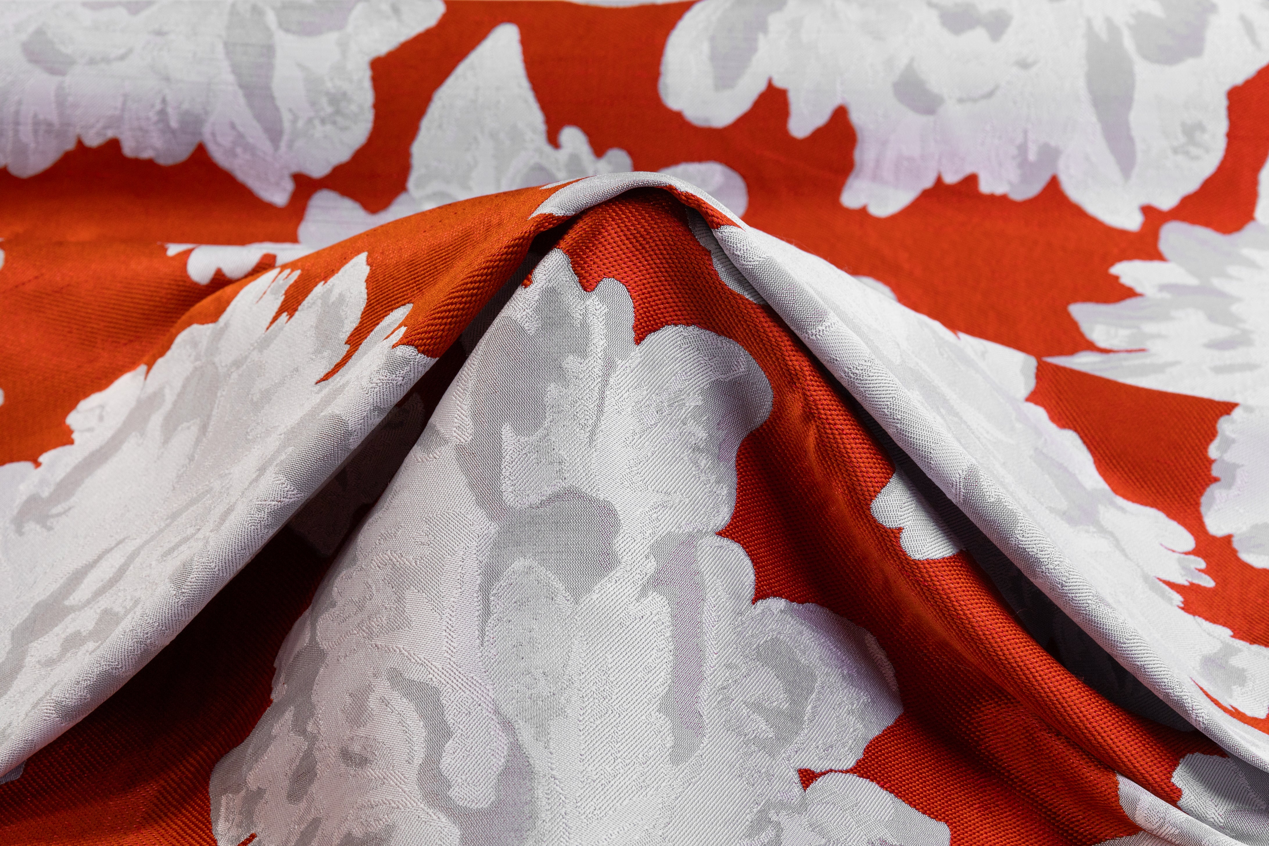 Double Faced Floral Brocade - Orange and White
