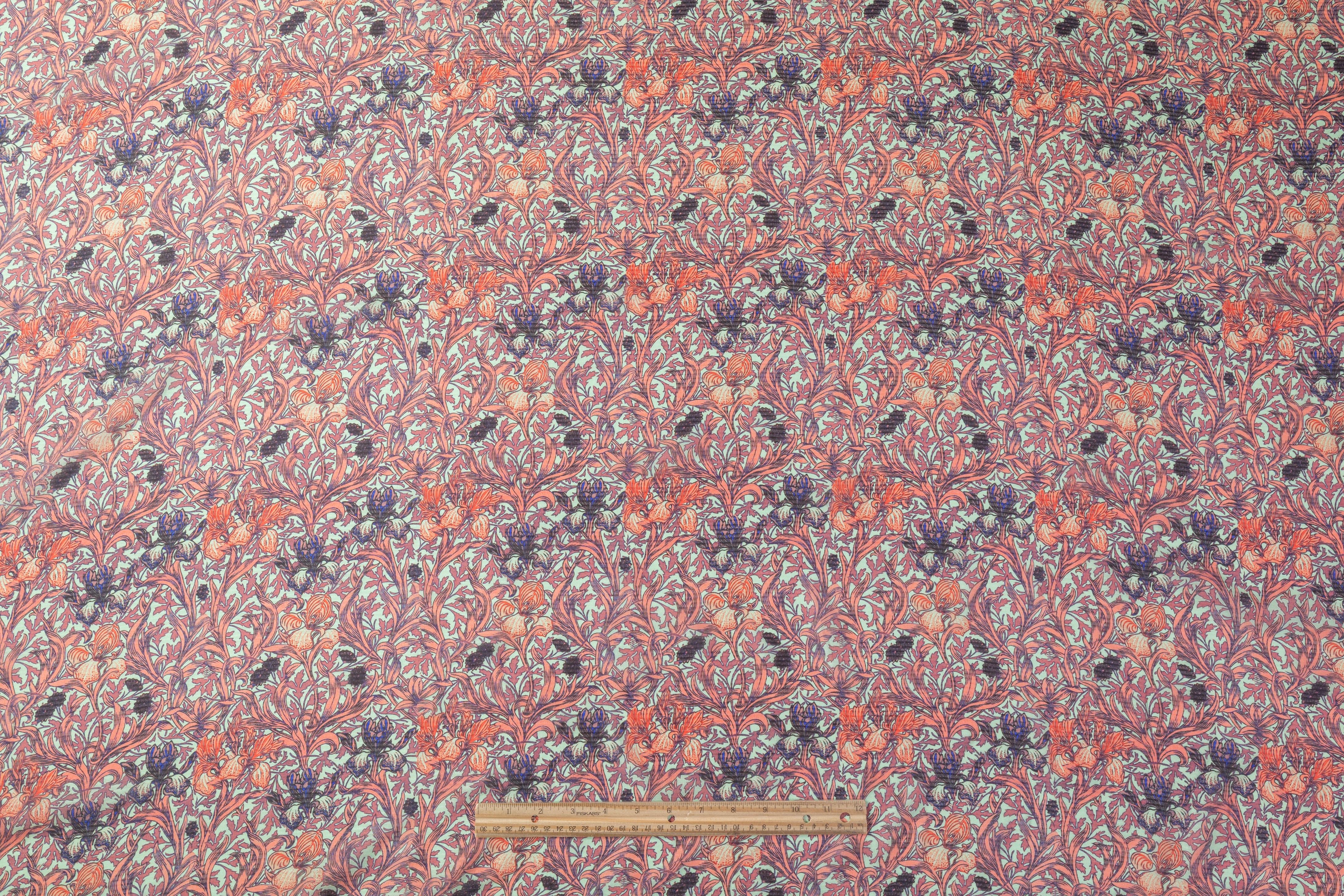 Textured Italian Silk Georgette - Green / Coral / Mauve