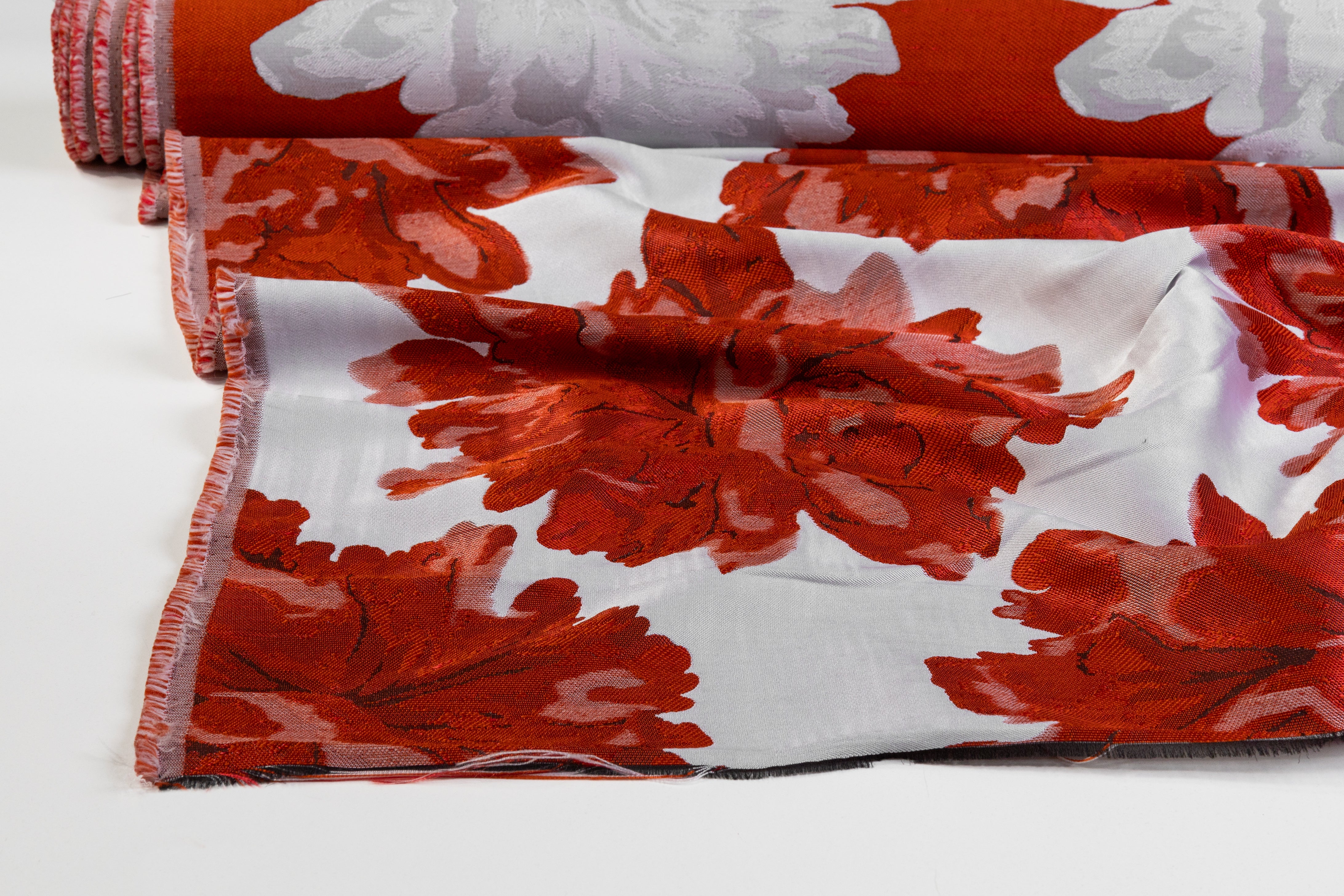 Double Faced Floral Brocade - Orange and White