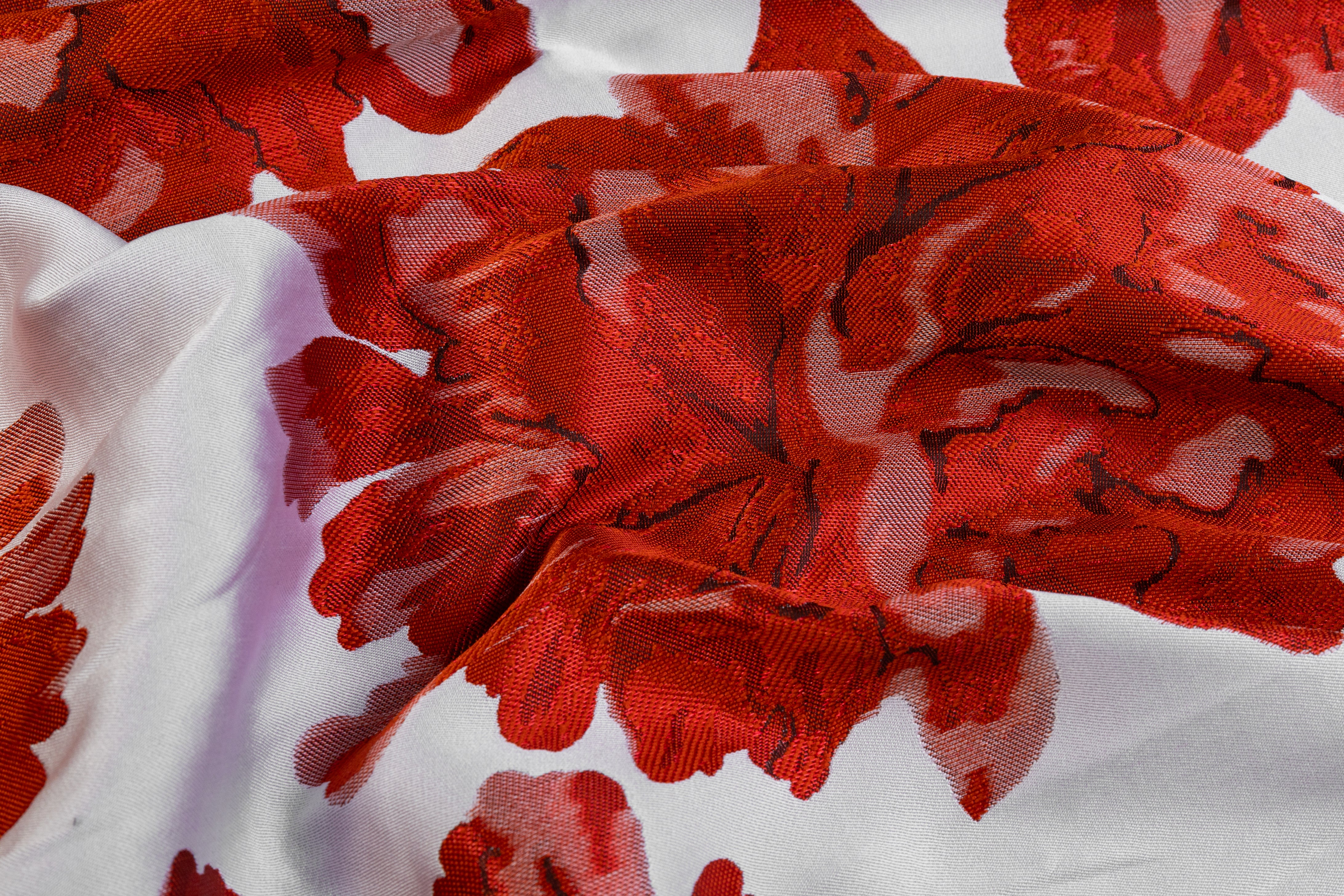 Double Faced Floral Brocade - Orange and White