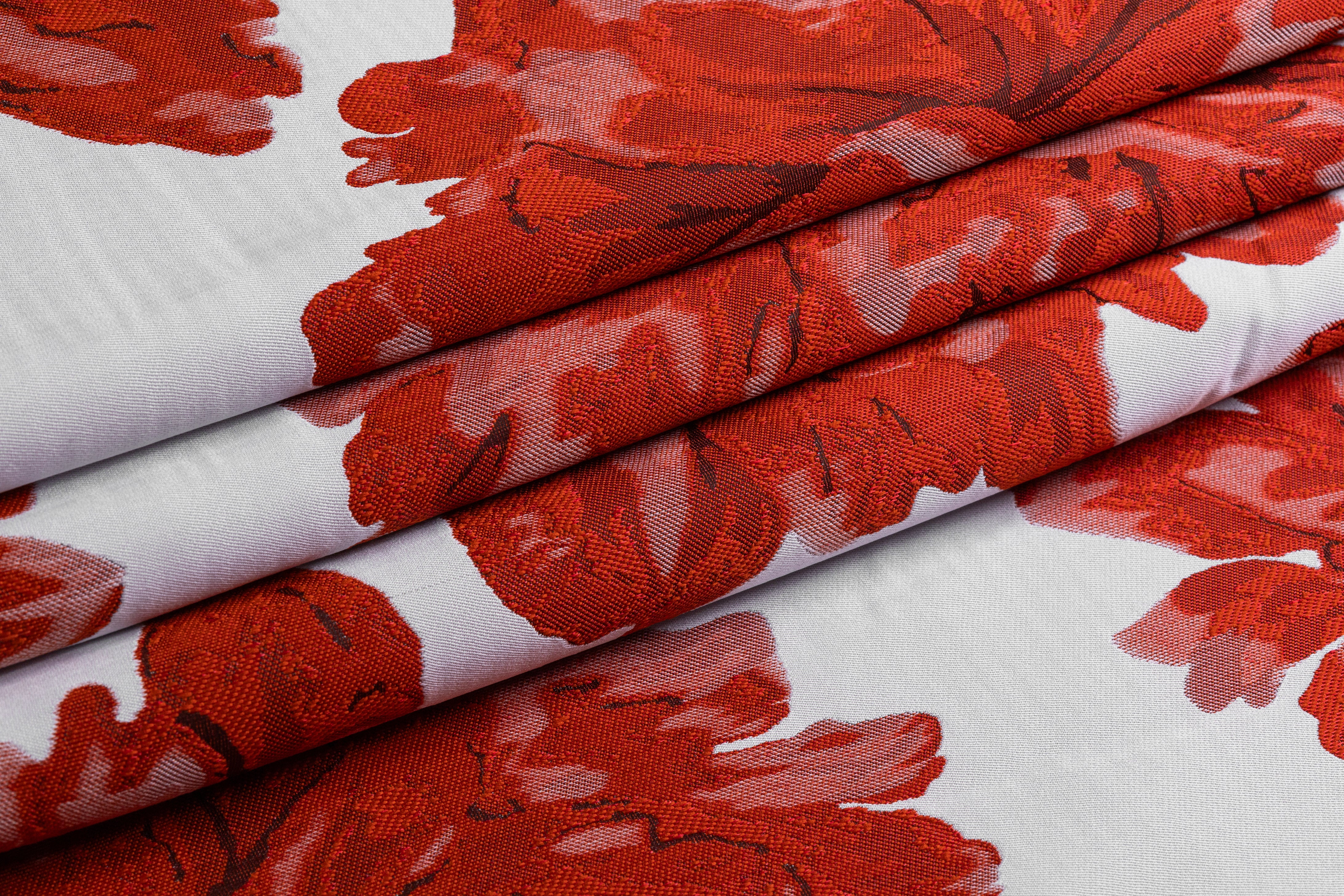 Double Faced Floral Brocade - Orange and White