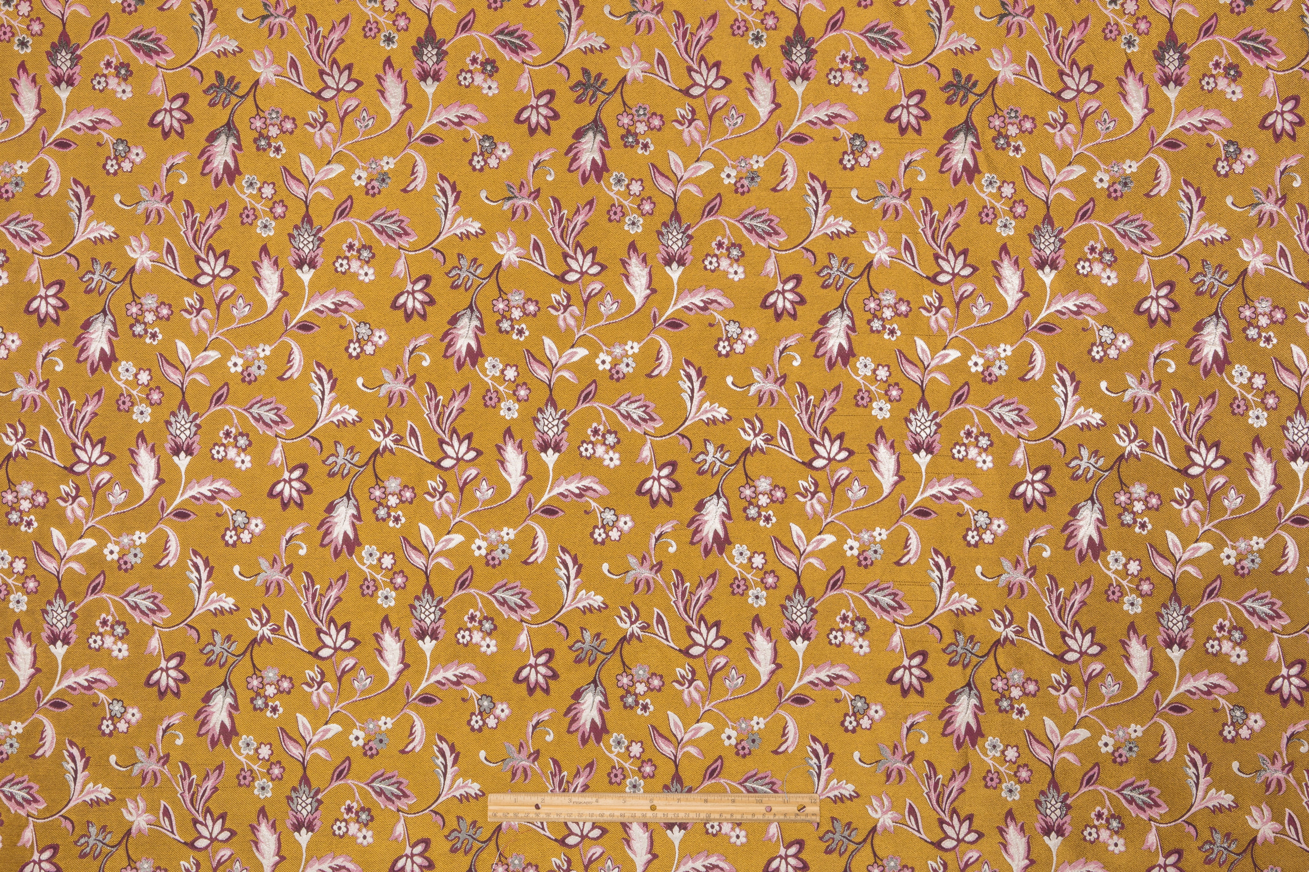Floral Metallic Brocade - Antique Gold / Fuchsia