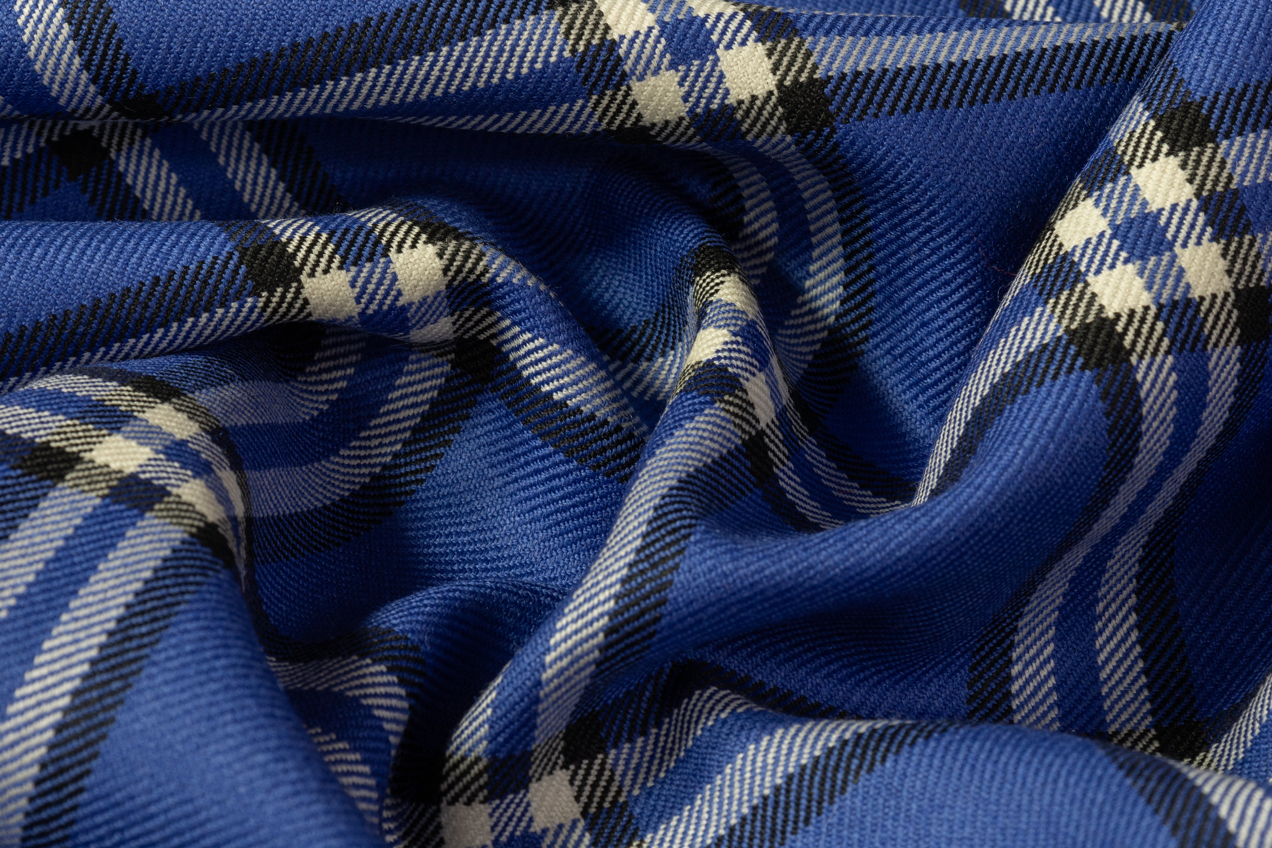 Tartan Italian Wool Suiting - Blue / White