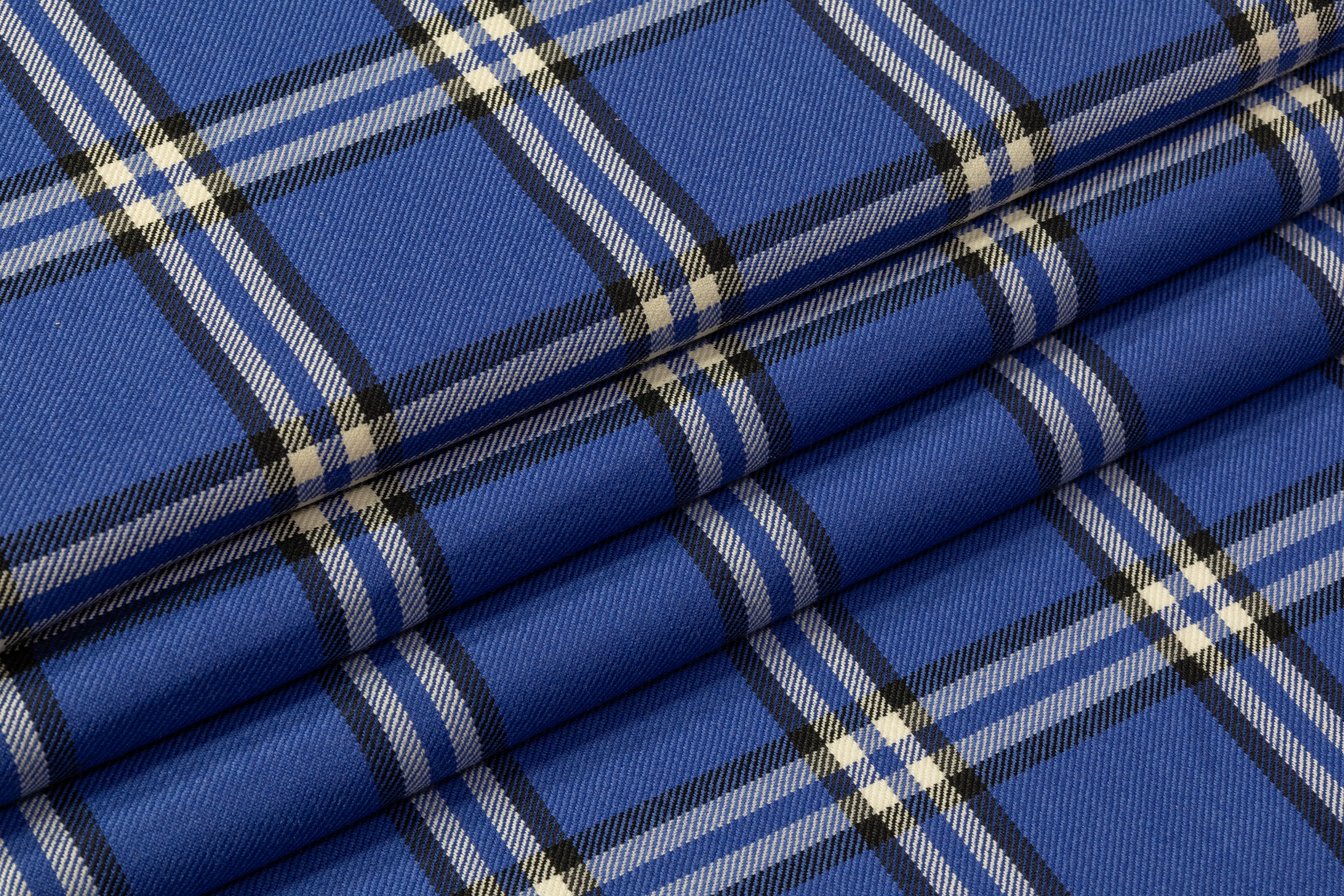 Tartan Italian Wool Suiting - Blue / White