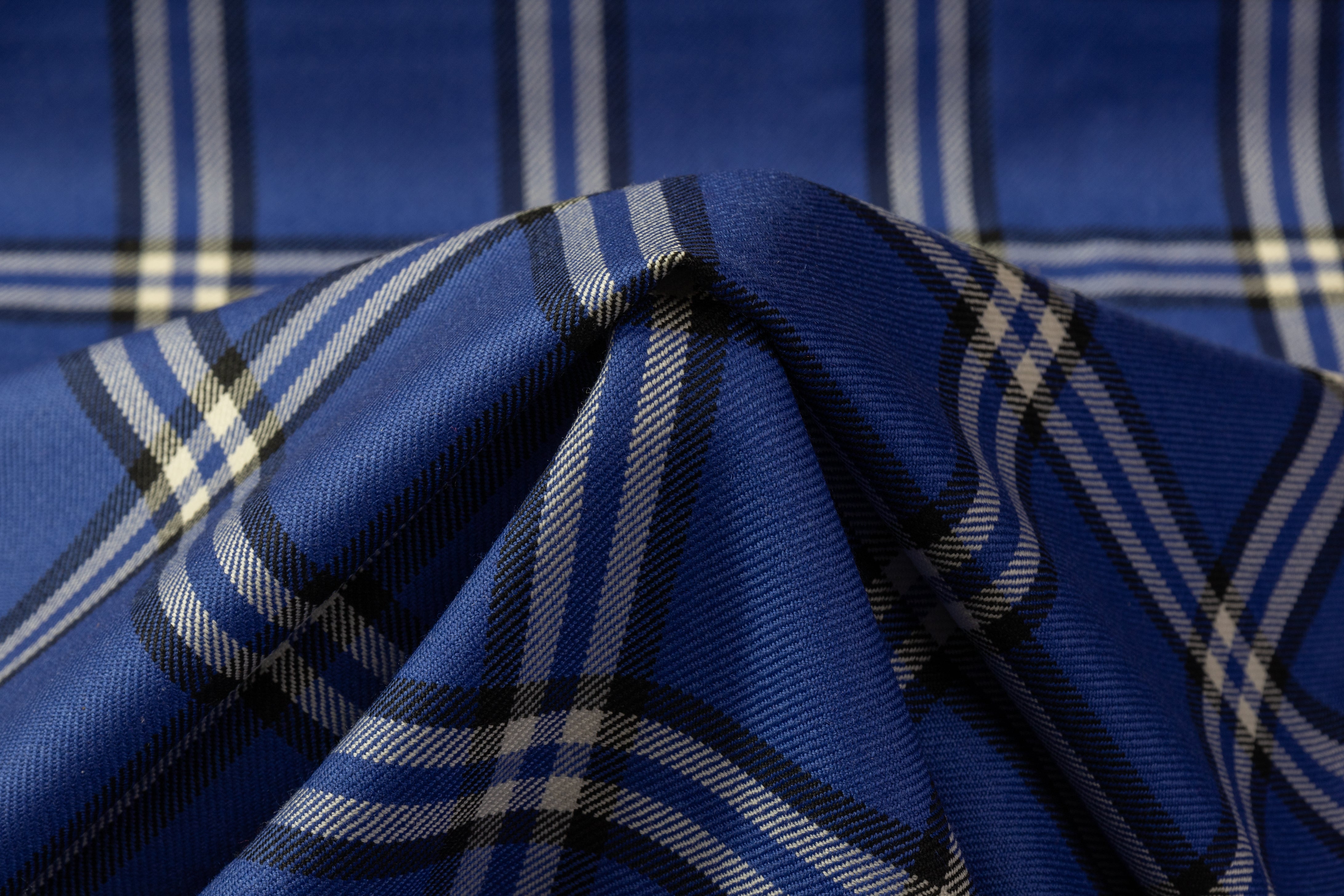Tartan Italian Wool Suiting - Blue / White