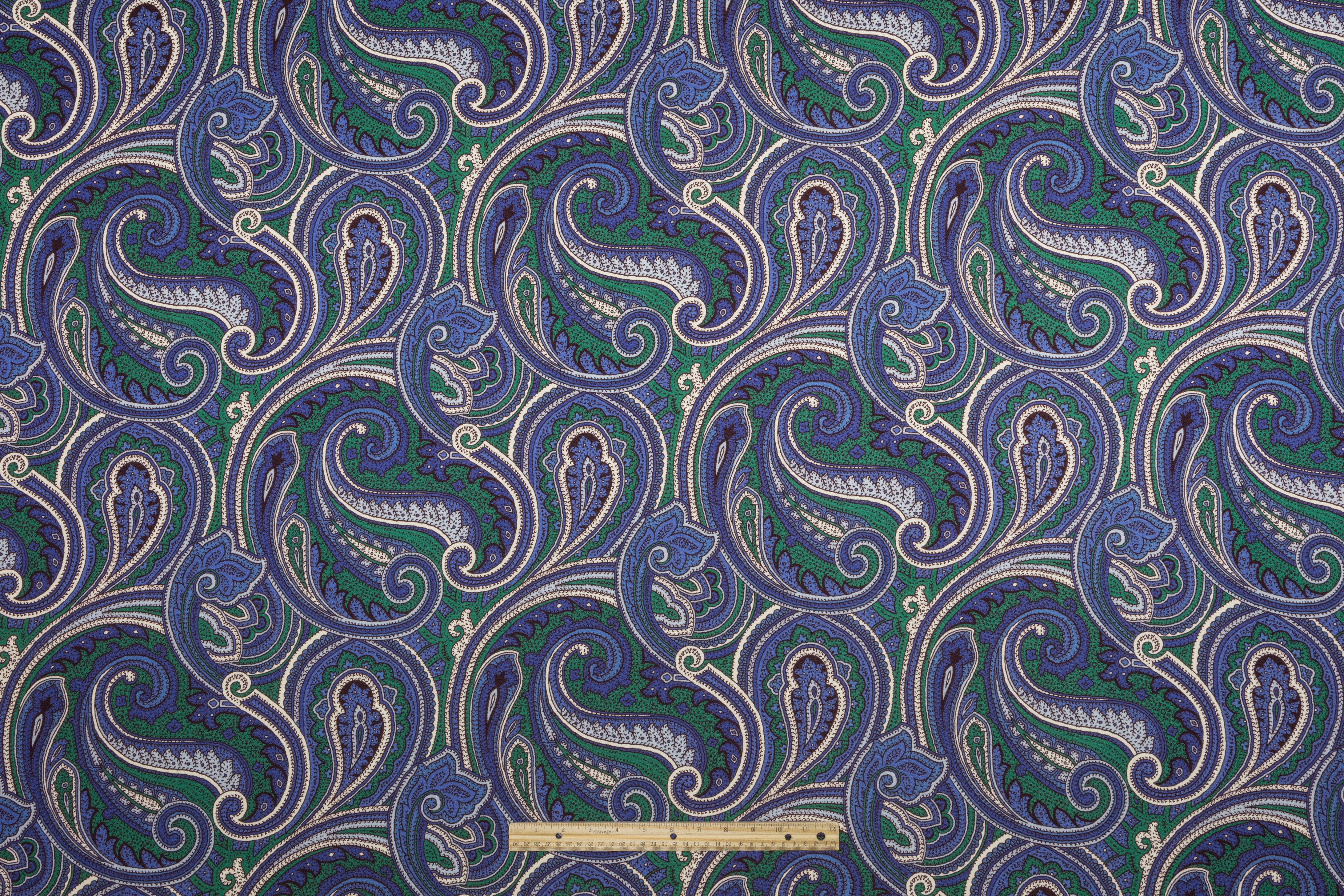 Paisley Printed Italian Wool Crepe - Blue / Green