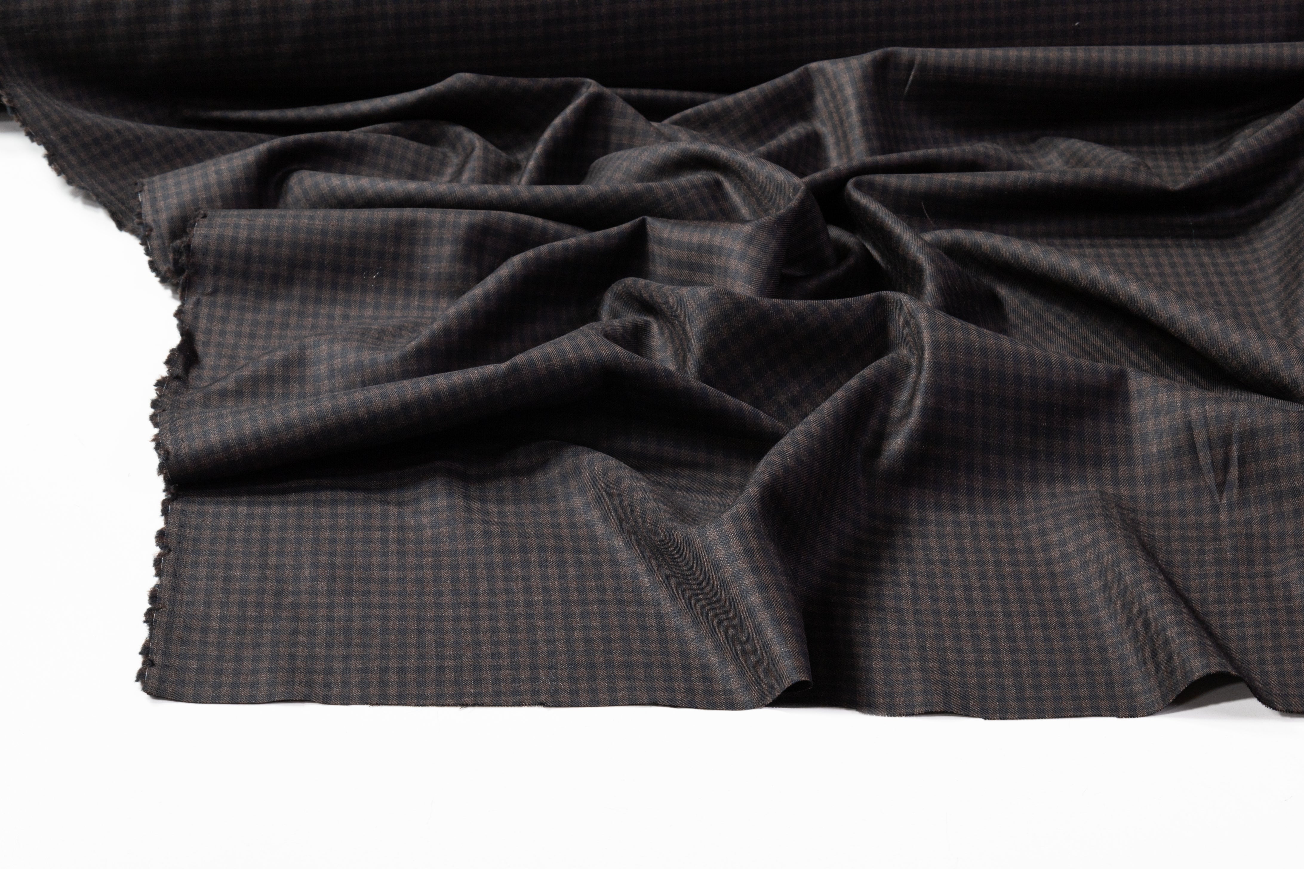 Reda - Gingham Checked Super 130s Italian Wool Suiting - Black / Brown