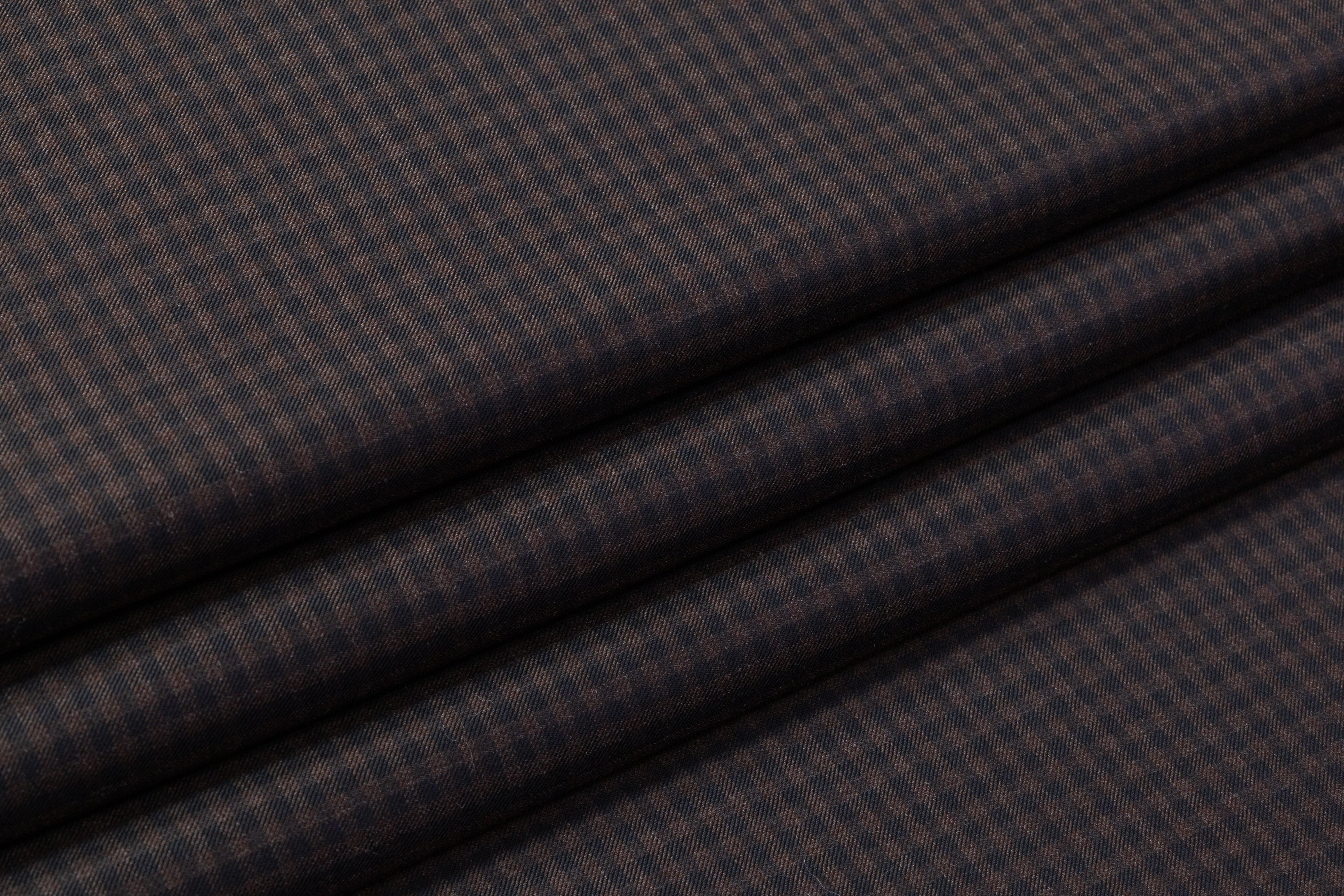 Reda - Gingham Checked Super 130s Italian Wool Suiting - Black / Brown