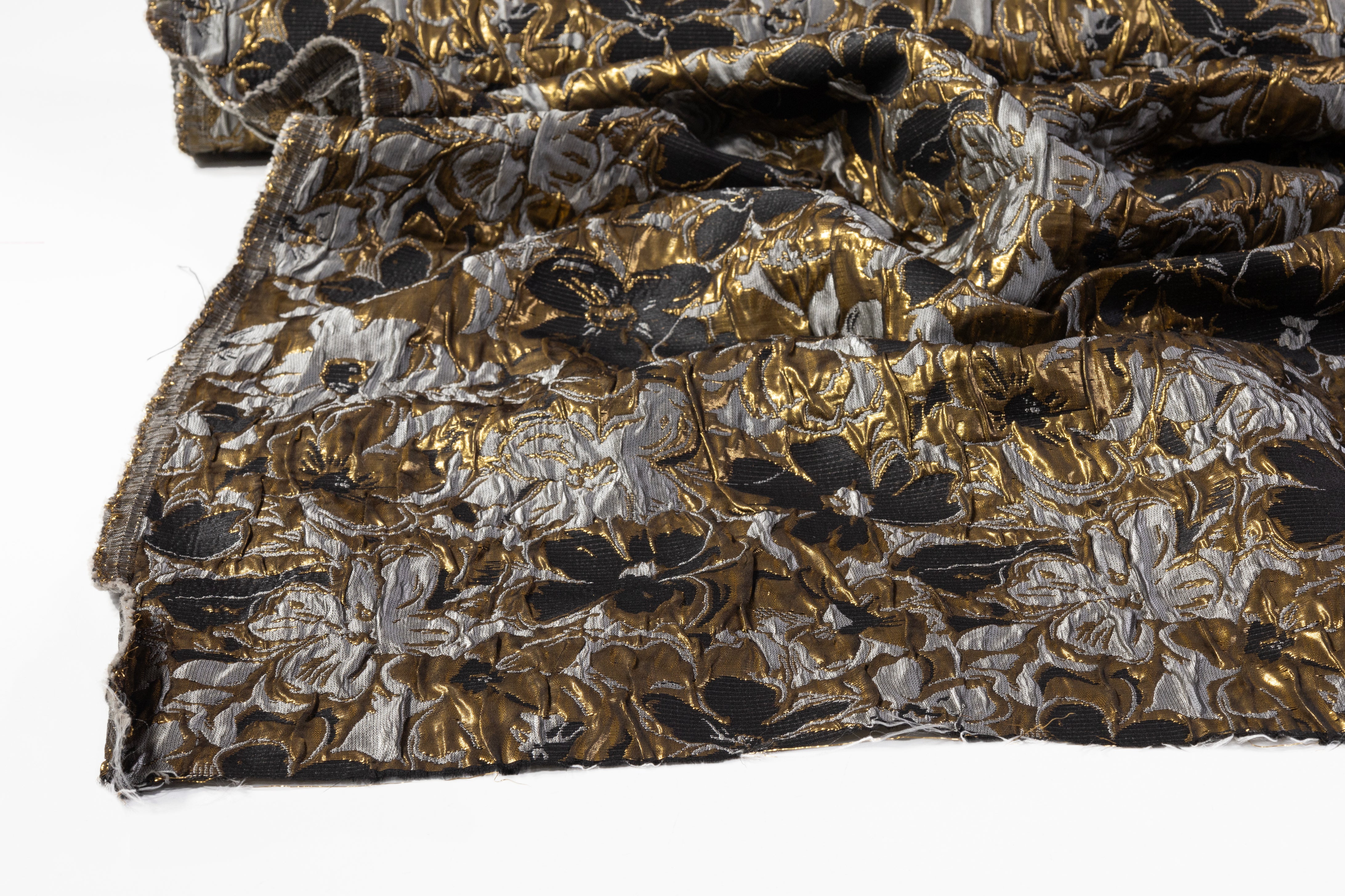 Floral Crushed Metallic Brocade - Gray / Gold