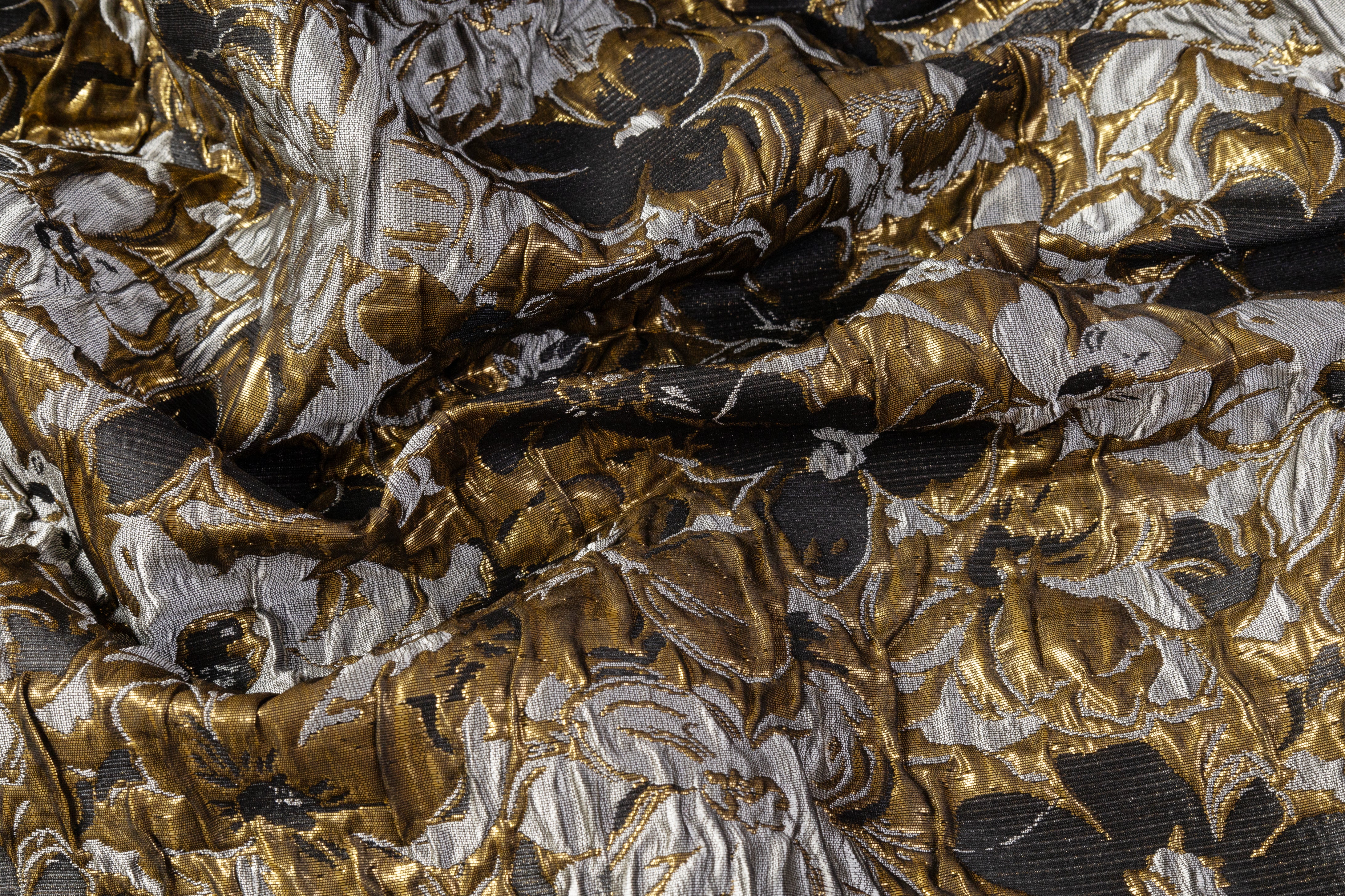 Floral Crushed Metallic Brocade - Gray / Gold