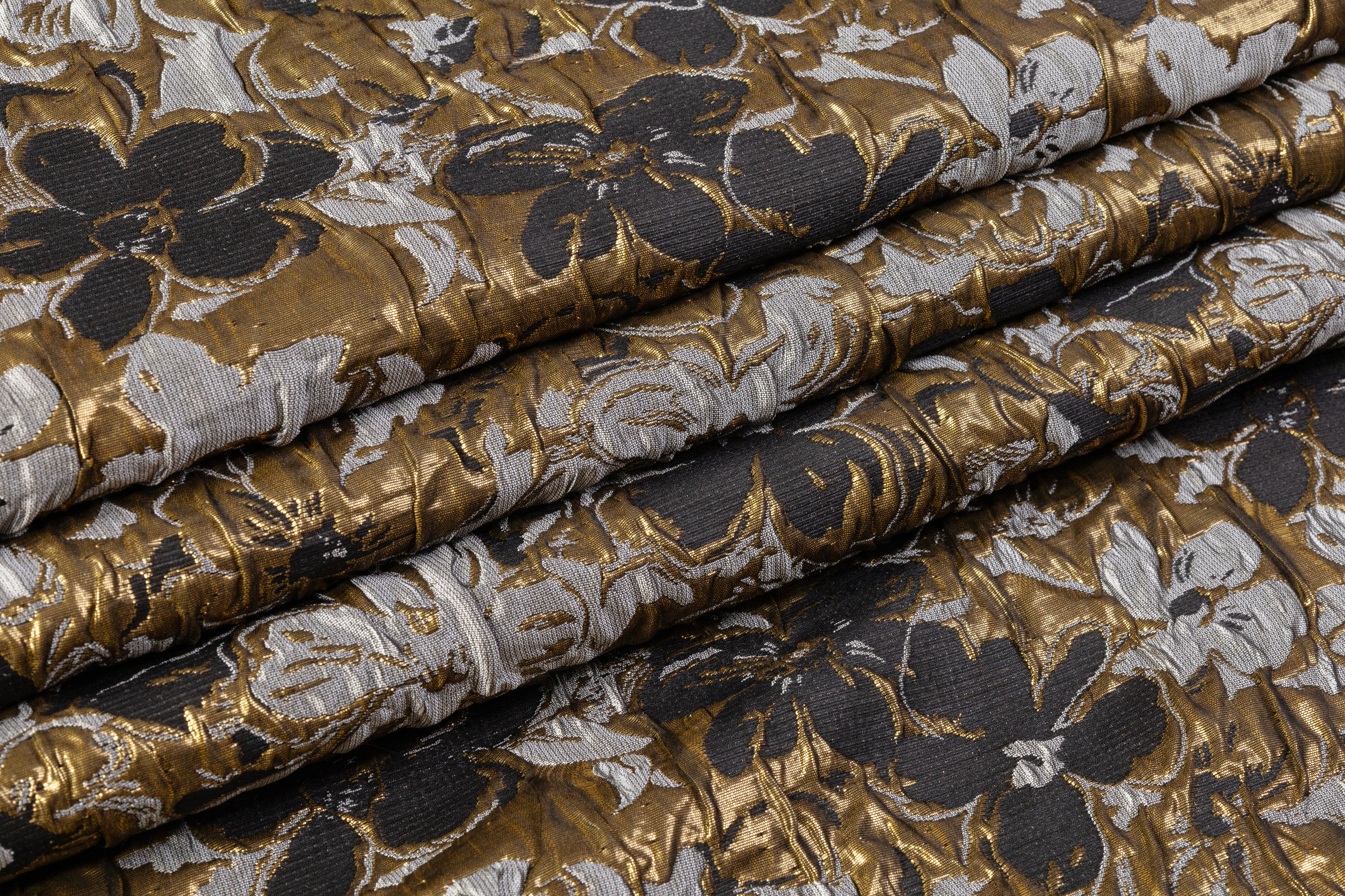 Floral Crushed Metallic Brocade - Gray / Gold