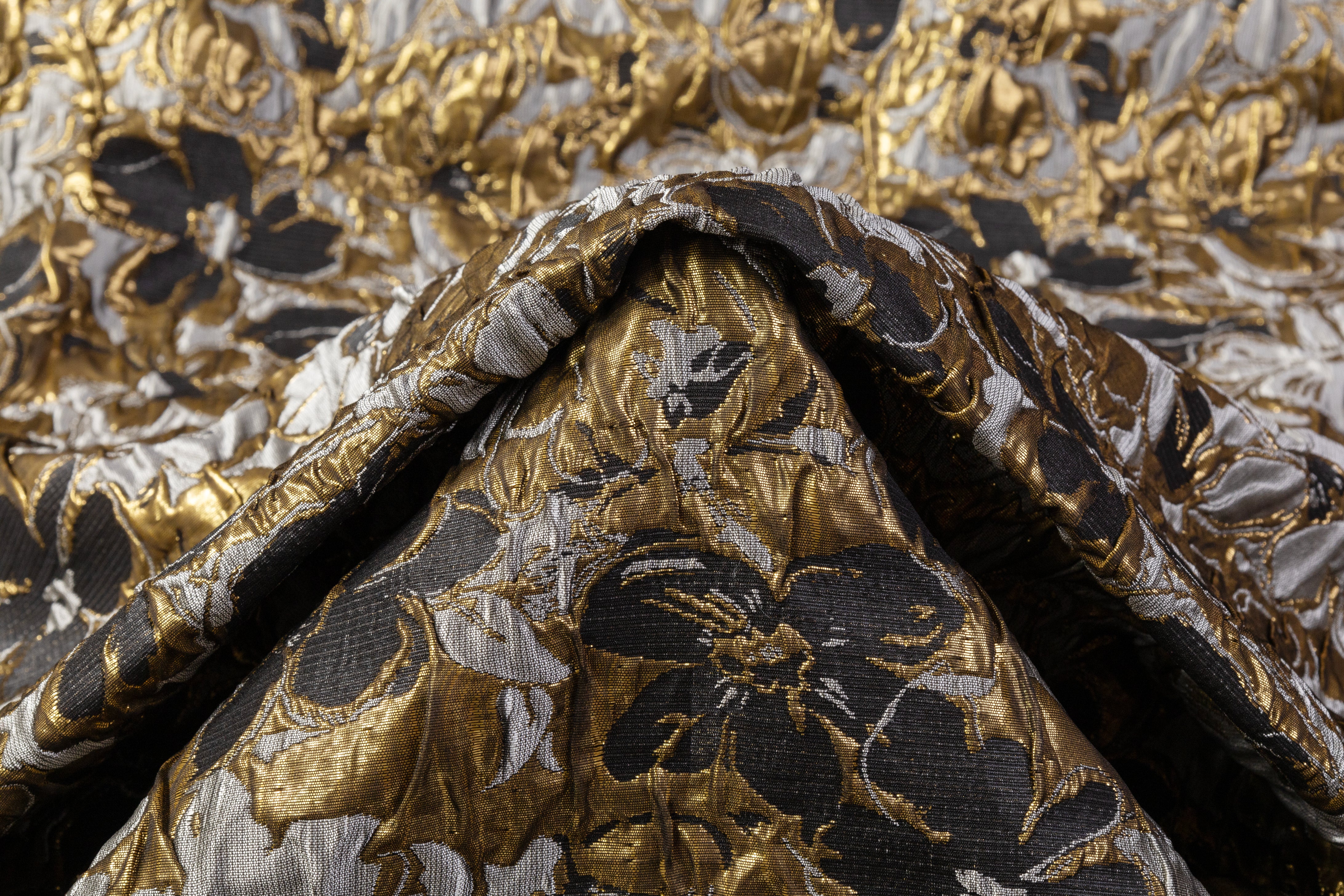 Floral Crushed Metallic Brocade - Gray / Gold