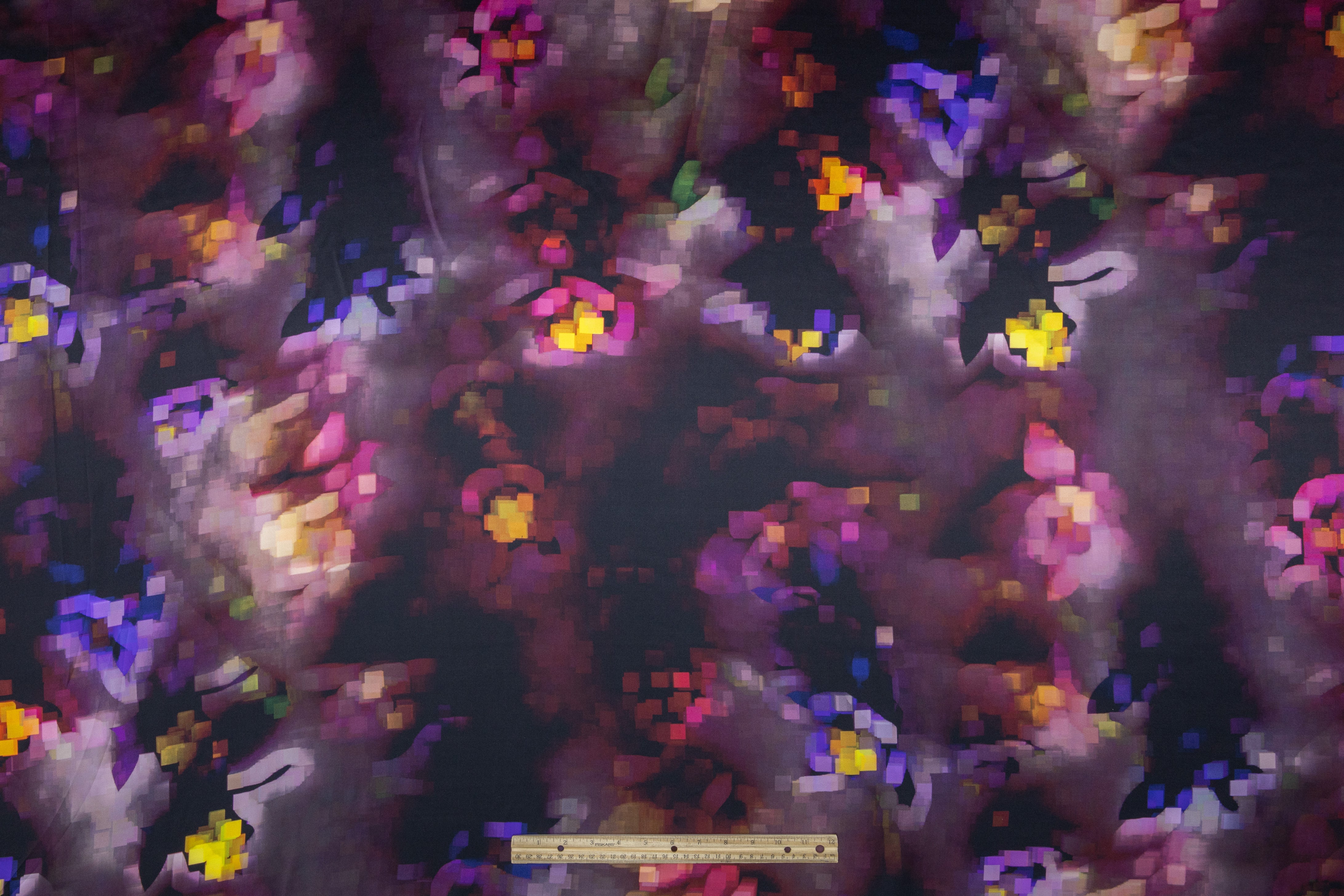 Abstract Pixelated Italian Silk Charmeuse - Purple / Pink