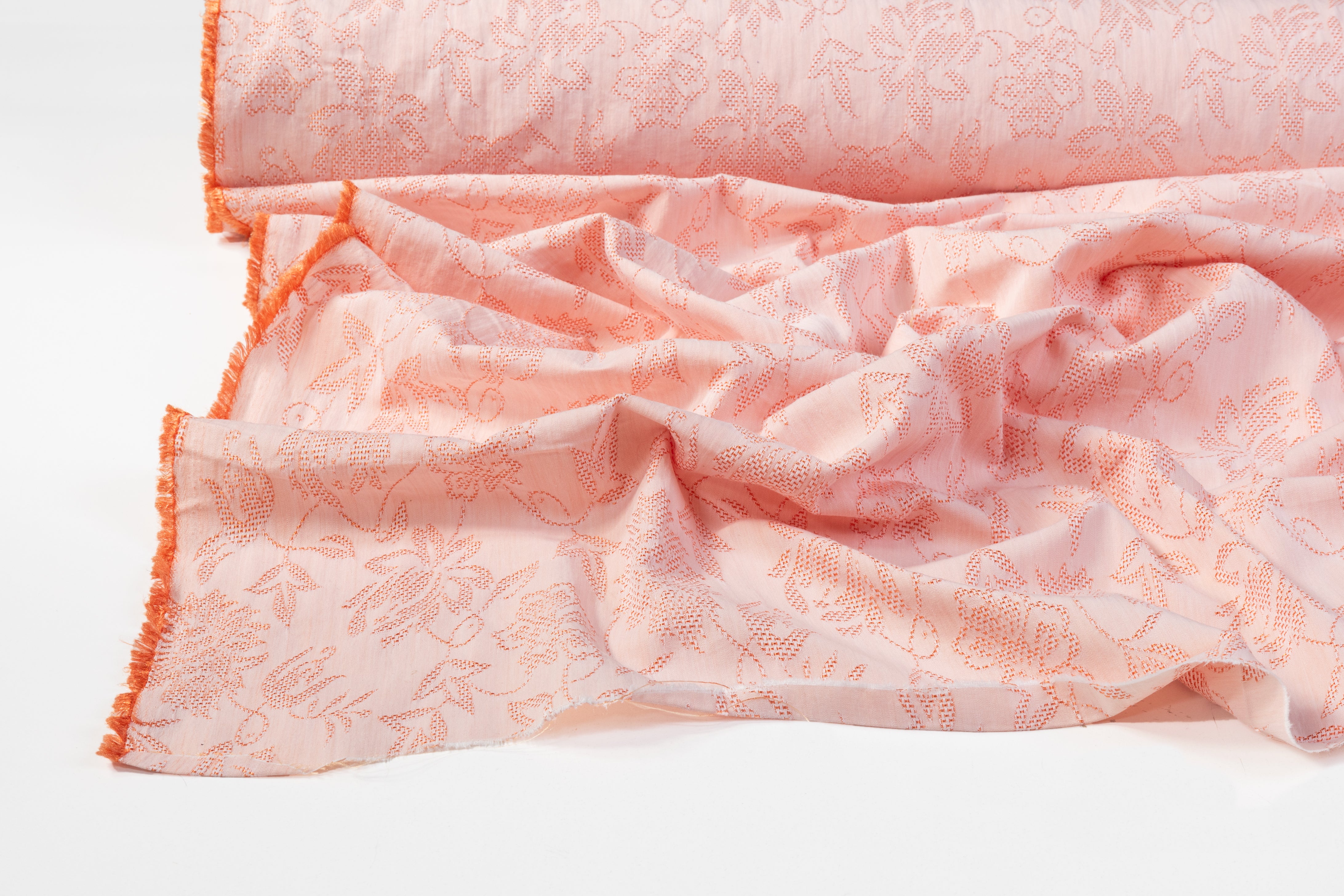 Floral Poly Cotton Brocade - Peach