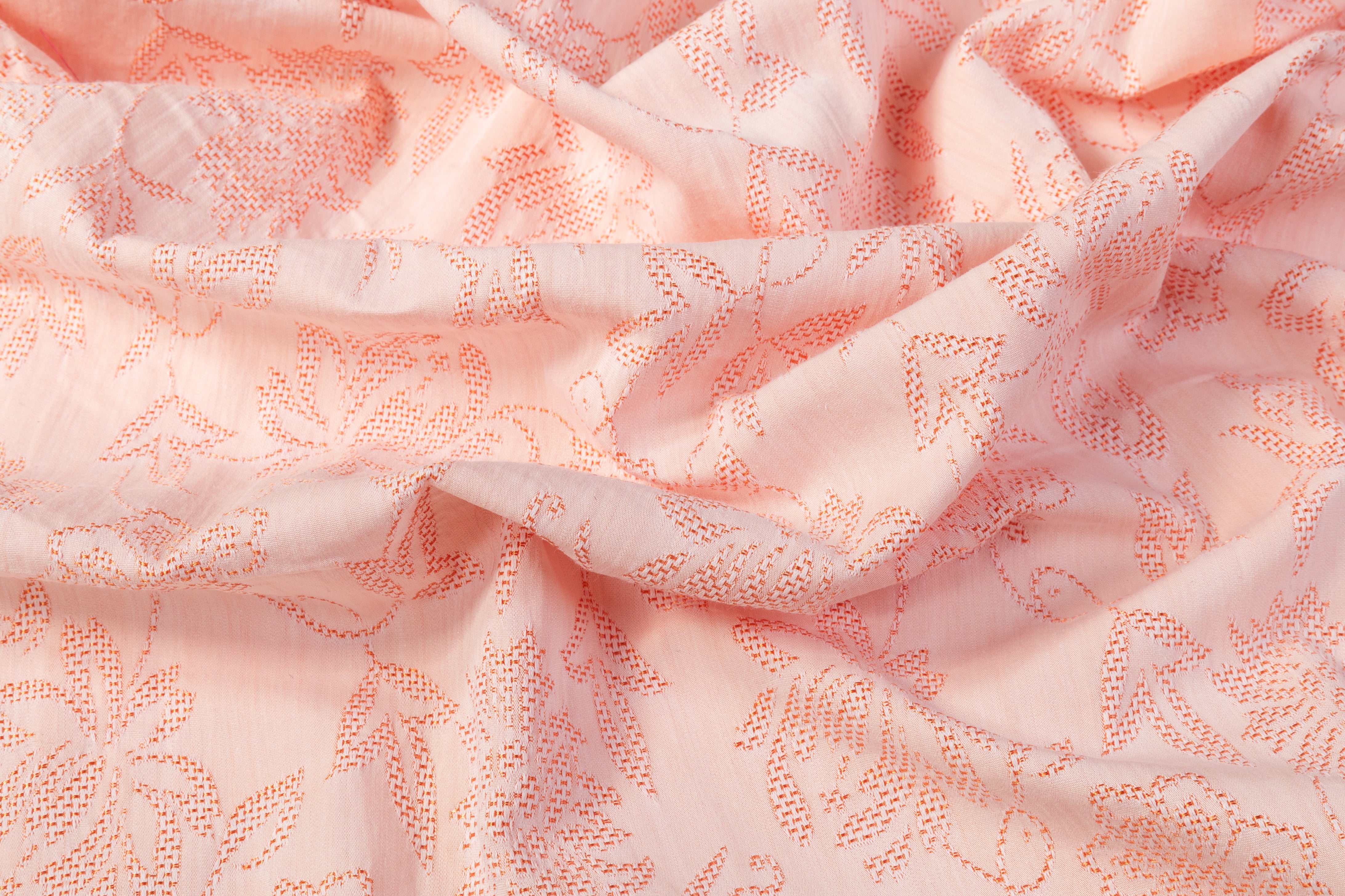 Floral Poly Cotton Brocade - Peach