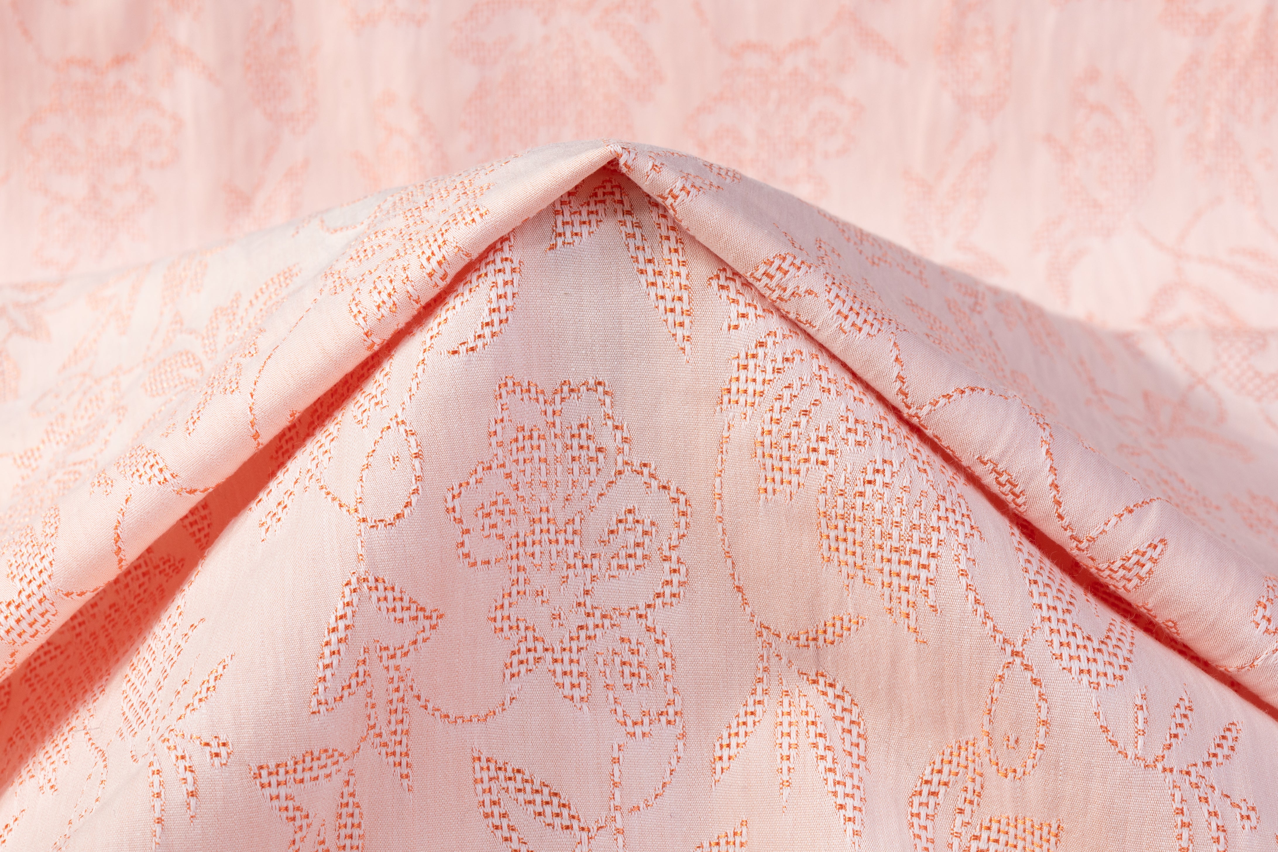 Floral Poly Cotton Brocade - Peach
