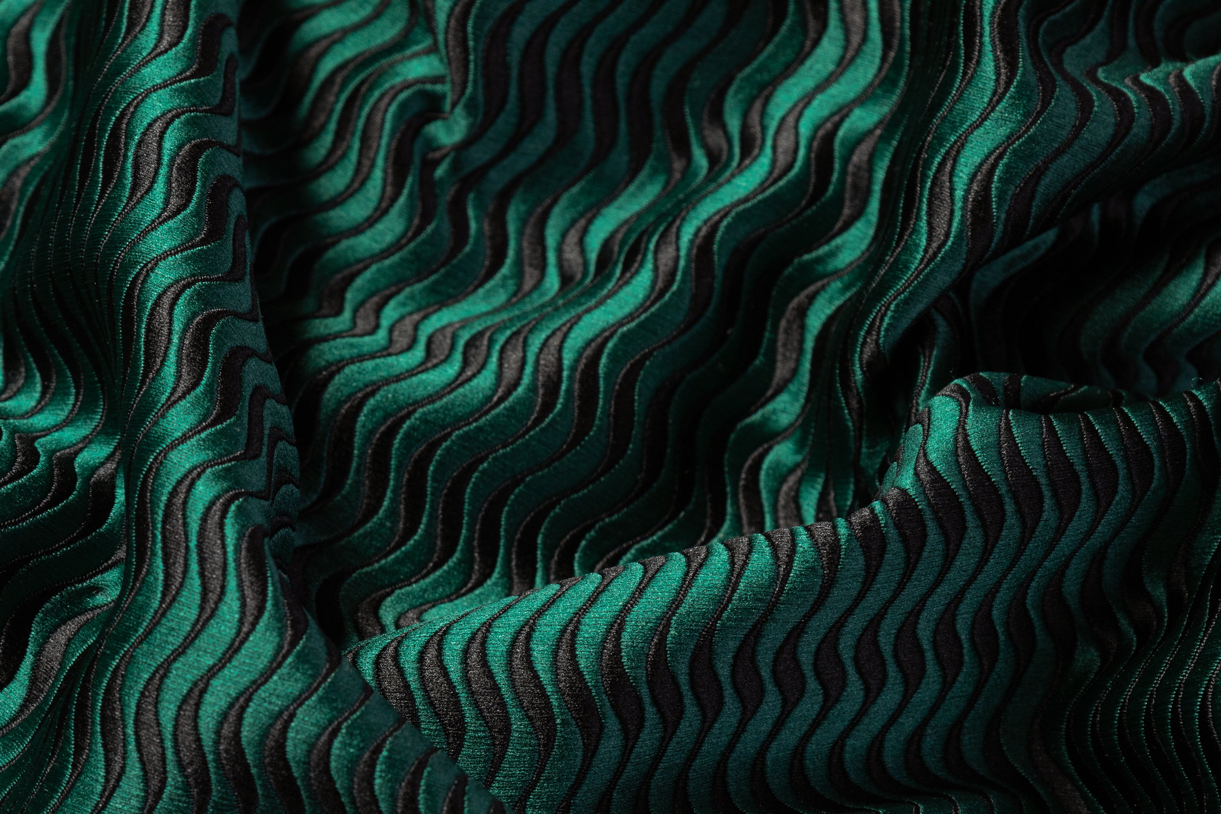 Wavy Italian Brocade - Green / Black