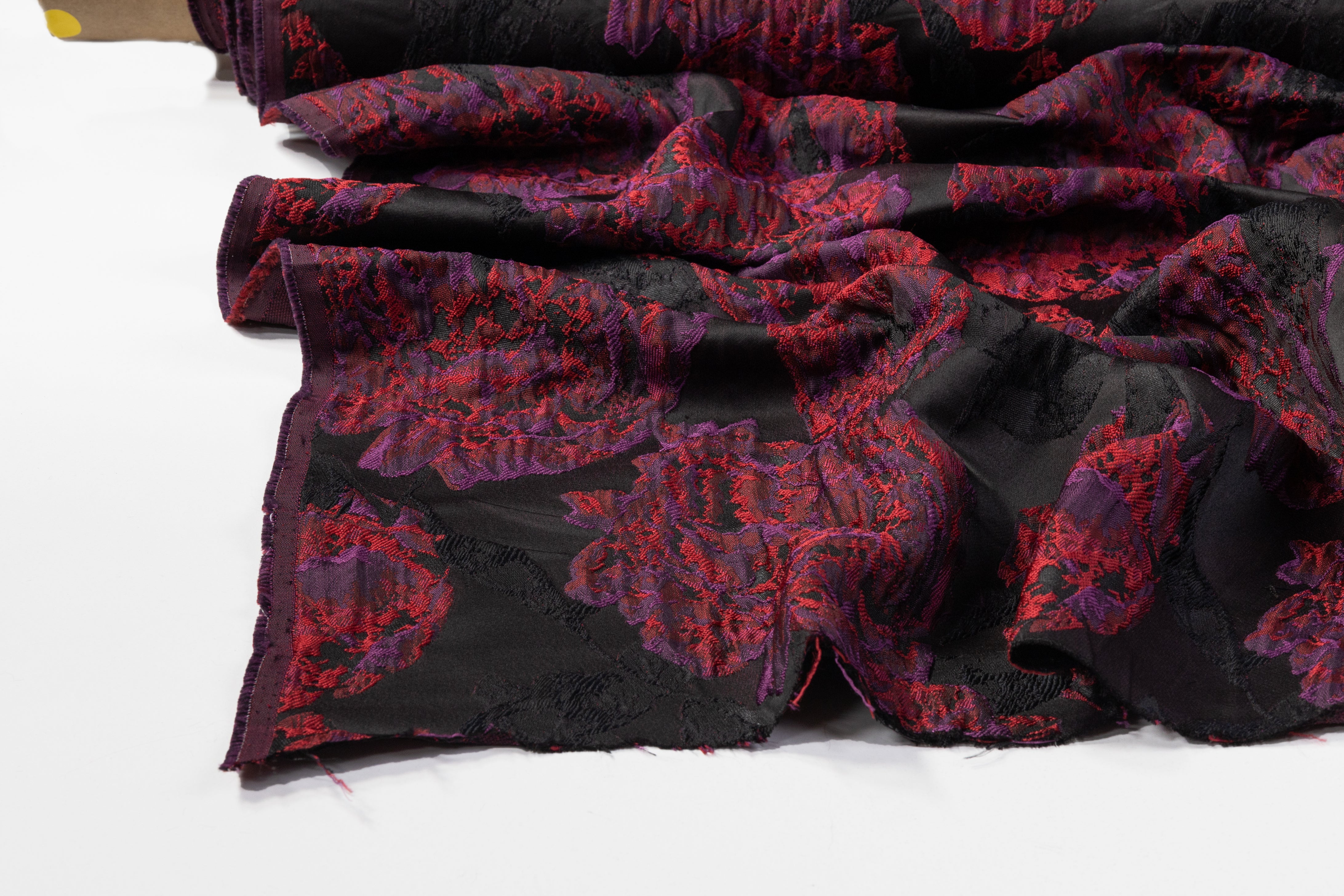 Crushed Floral Brocade - Black / Purple / Red