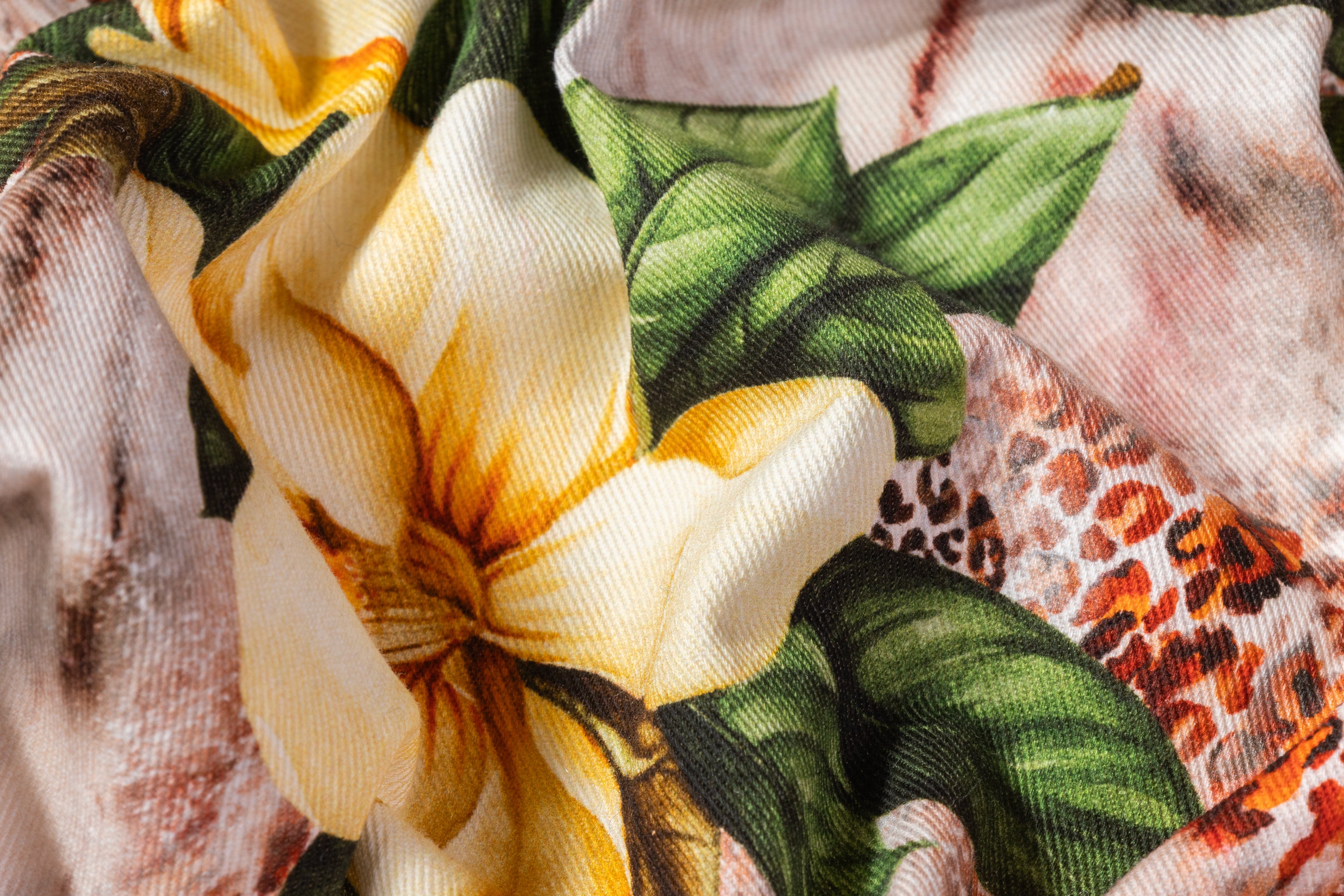 Tropical Printed Italian Cotton Twill - Yellow / Green / Red