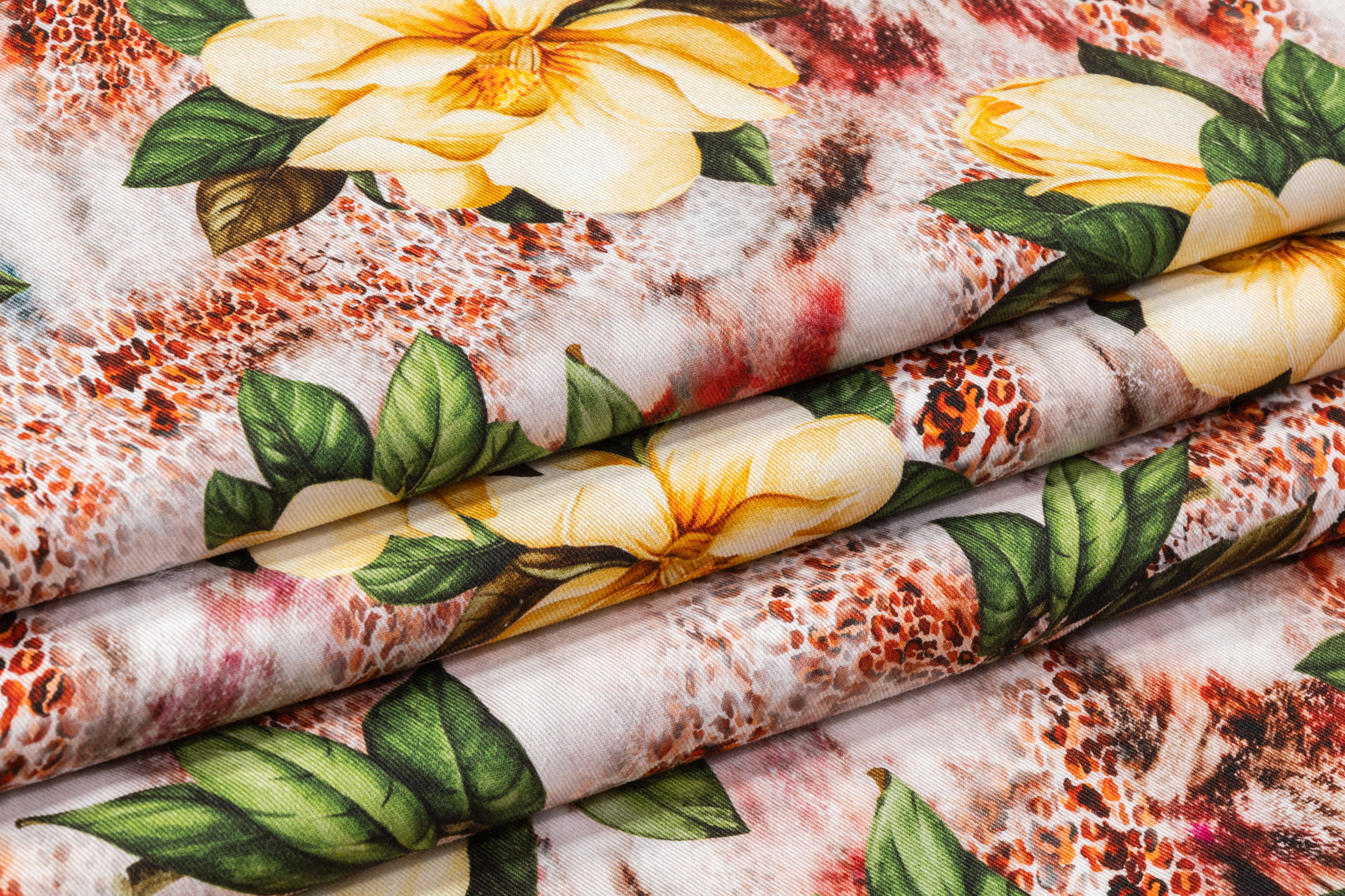 Tropical Printed Italian Cotton Twill - Yellow / Green / Red