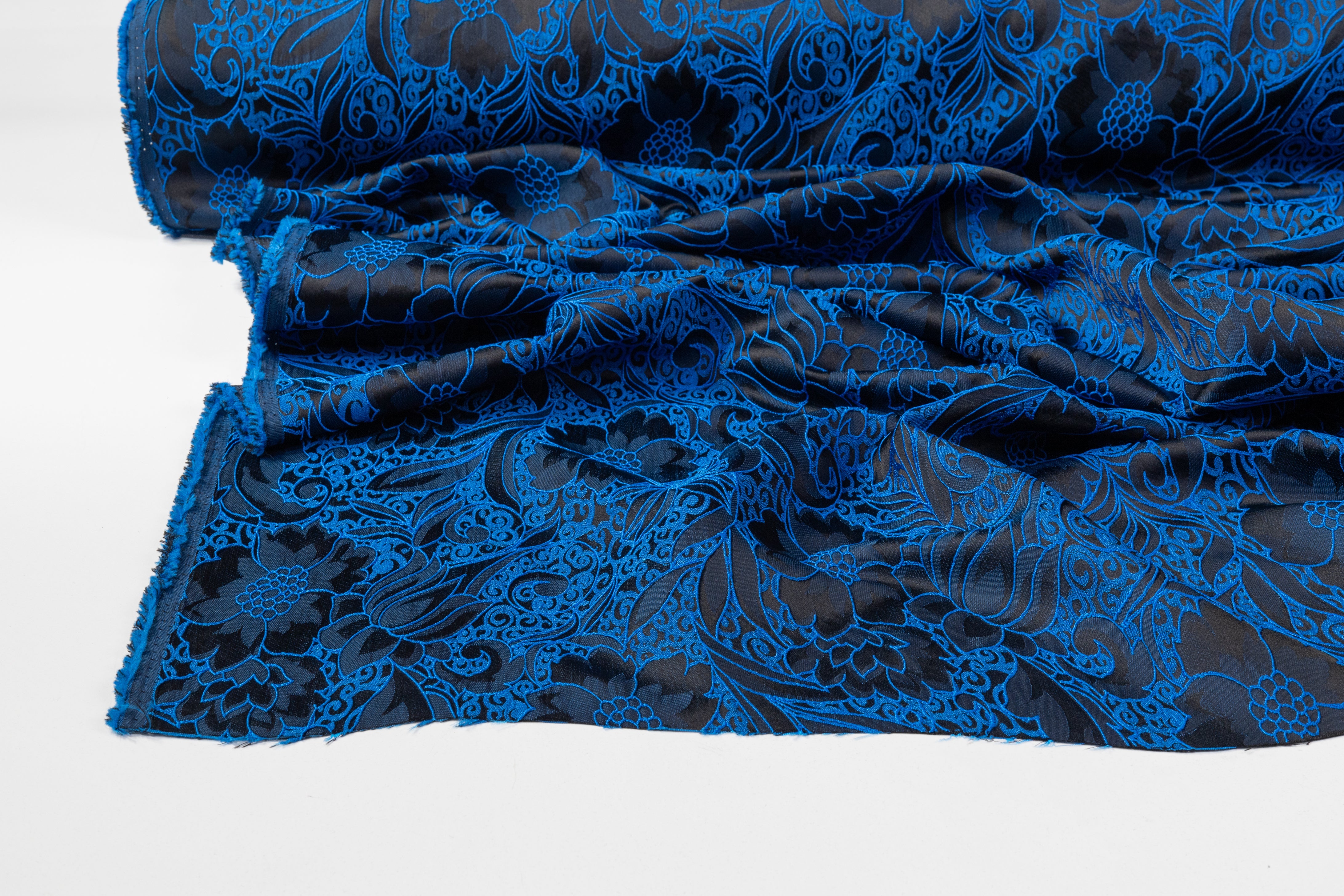 Floral Brocade - Royal Blue / Black