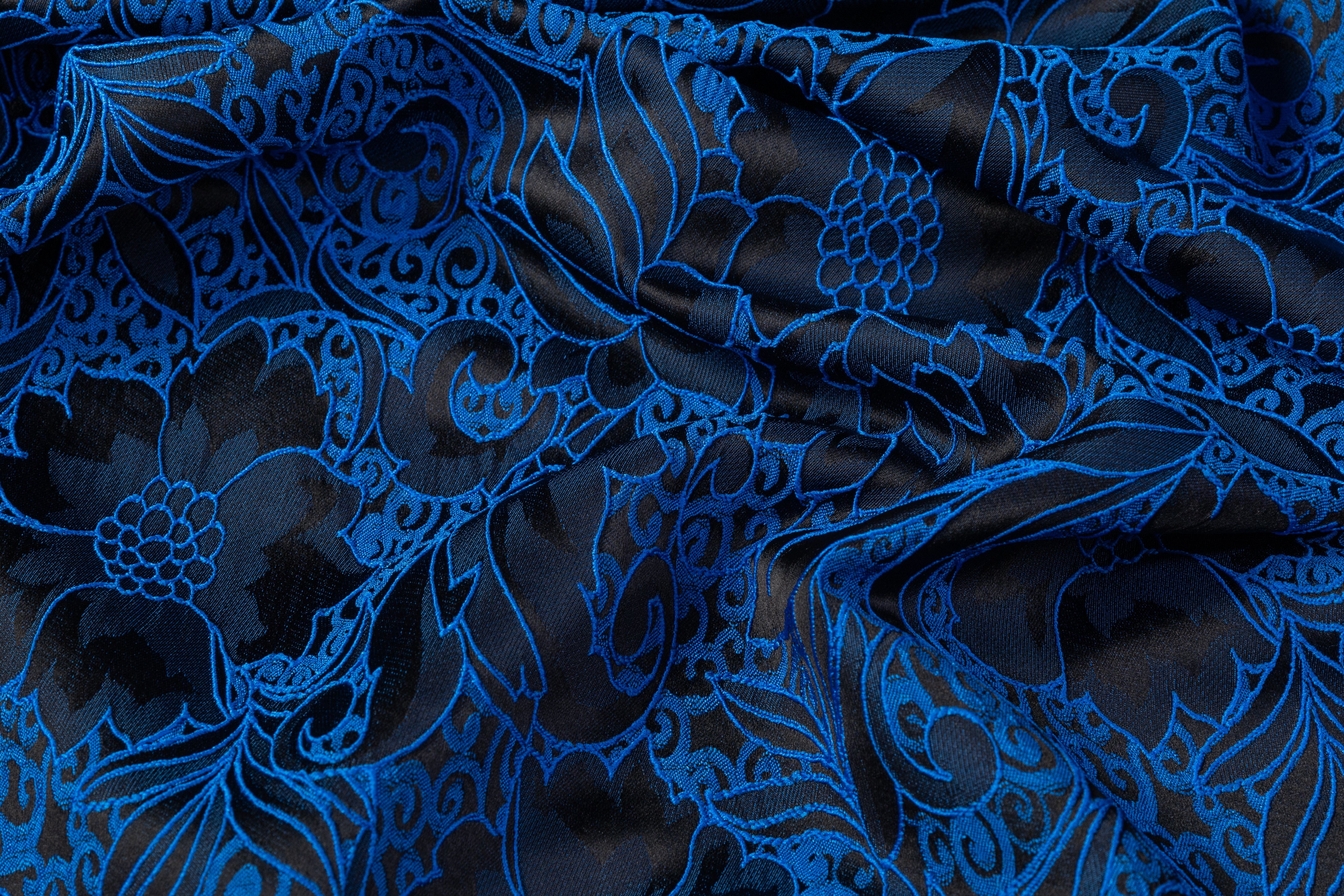 Floral Brocade - Royal Blue / Black