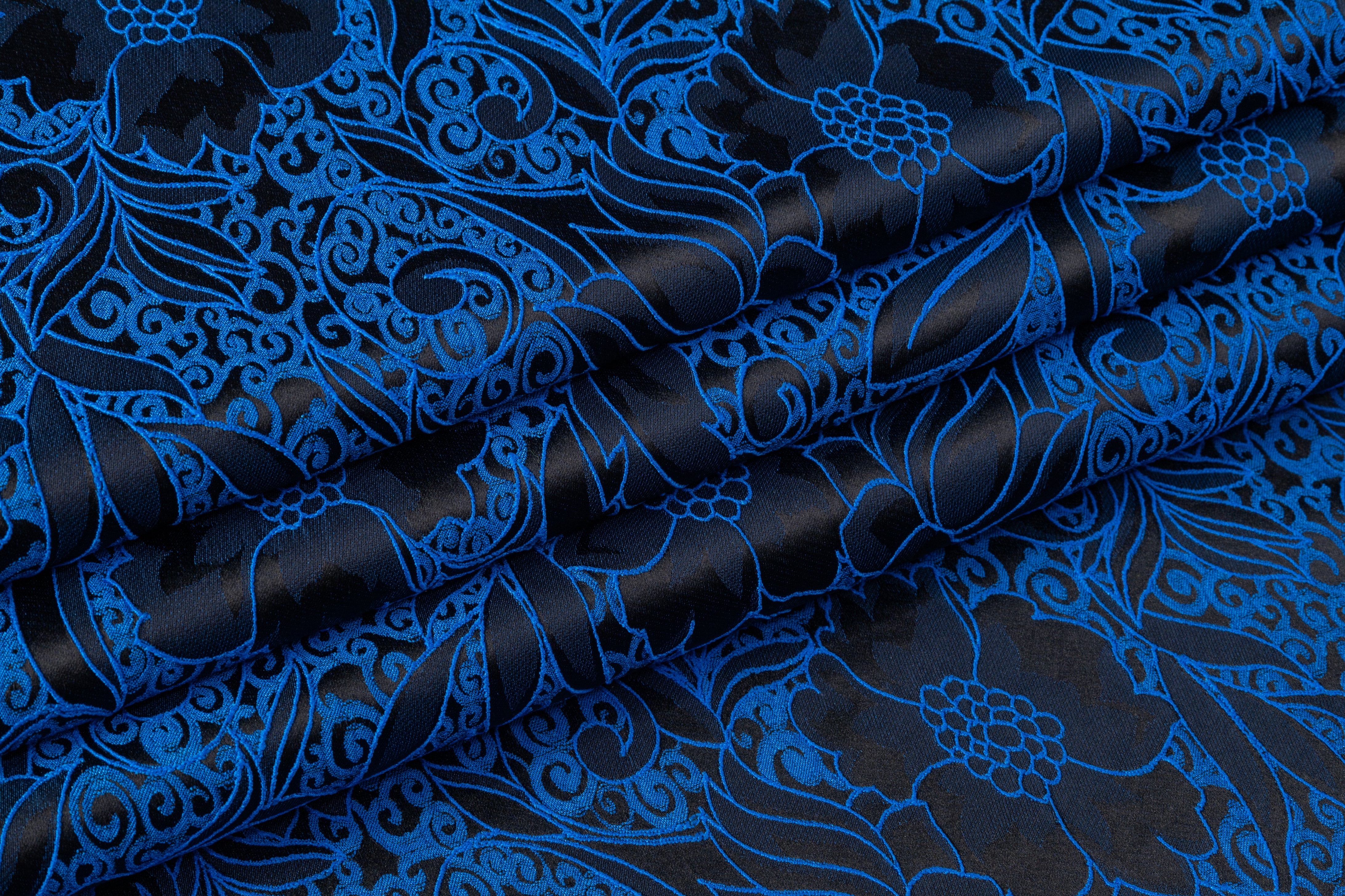 Floral Brocade - Royal Blue / Black