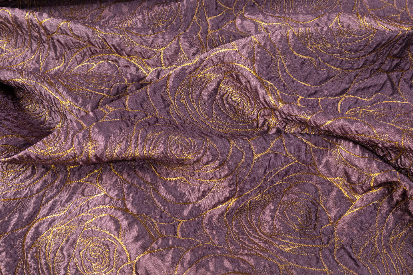 Floral Crushed Metallic Brocade - Gold / Purple