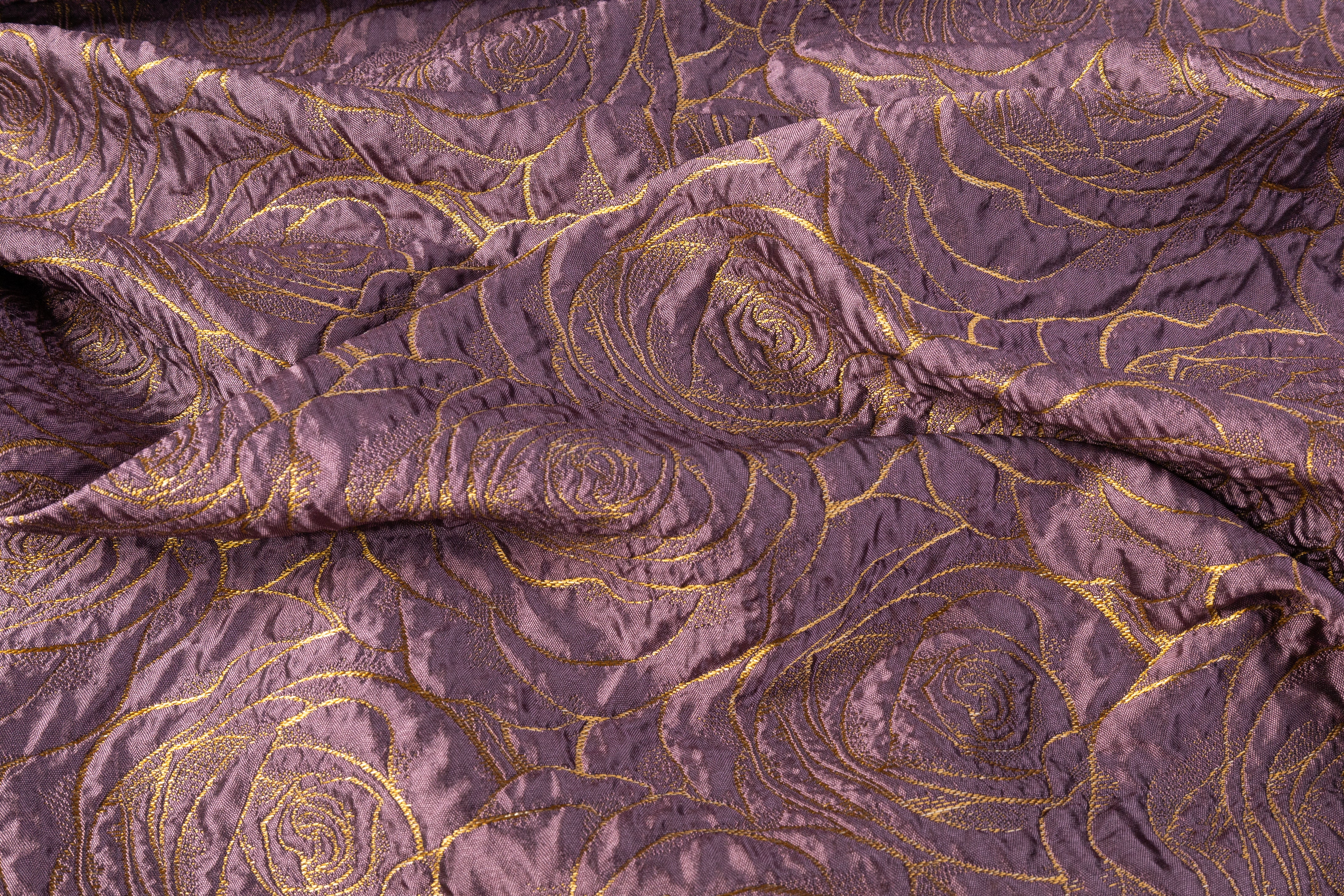 Floral Crushed Metallic Brocade - Gold / Purple