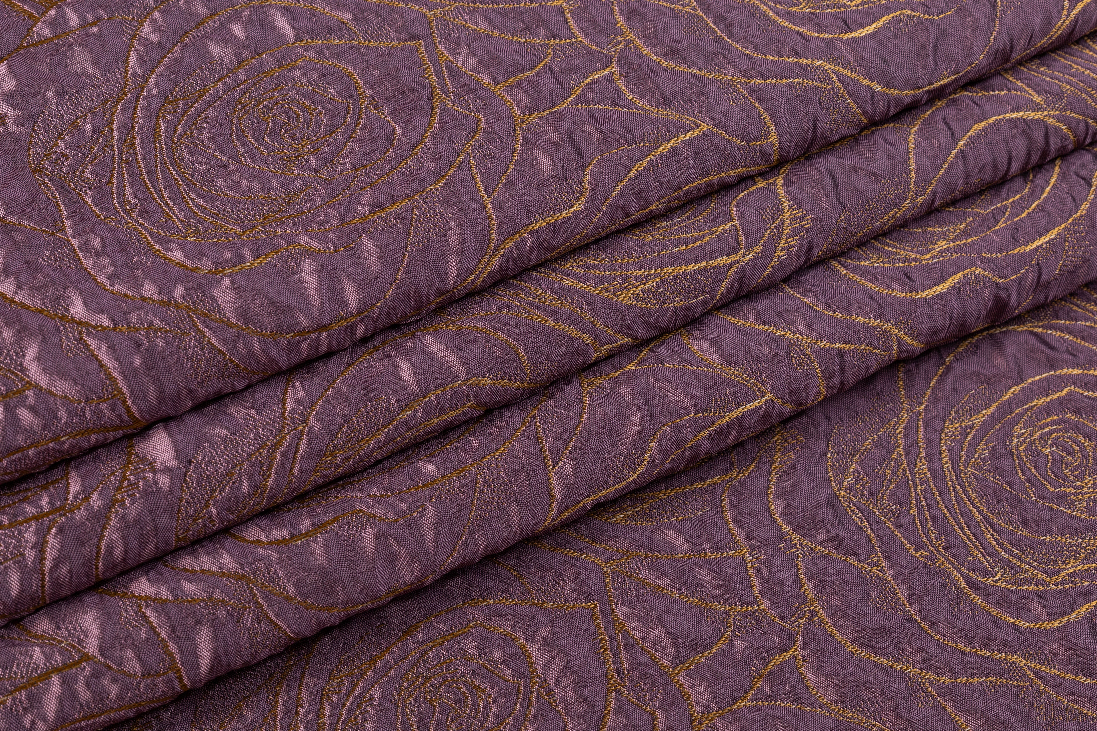 Floral Crushed Metallic Brocade - Gold / Purple