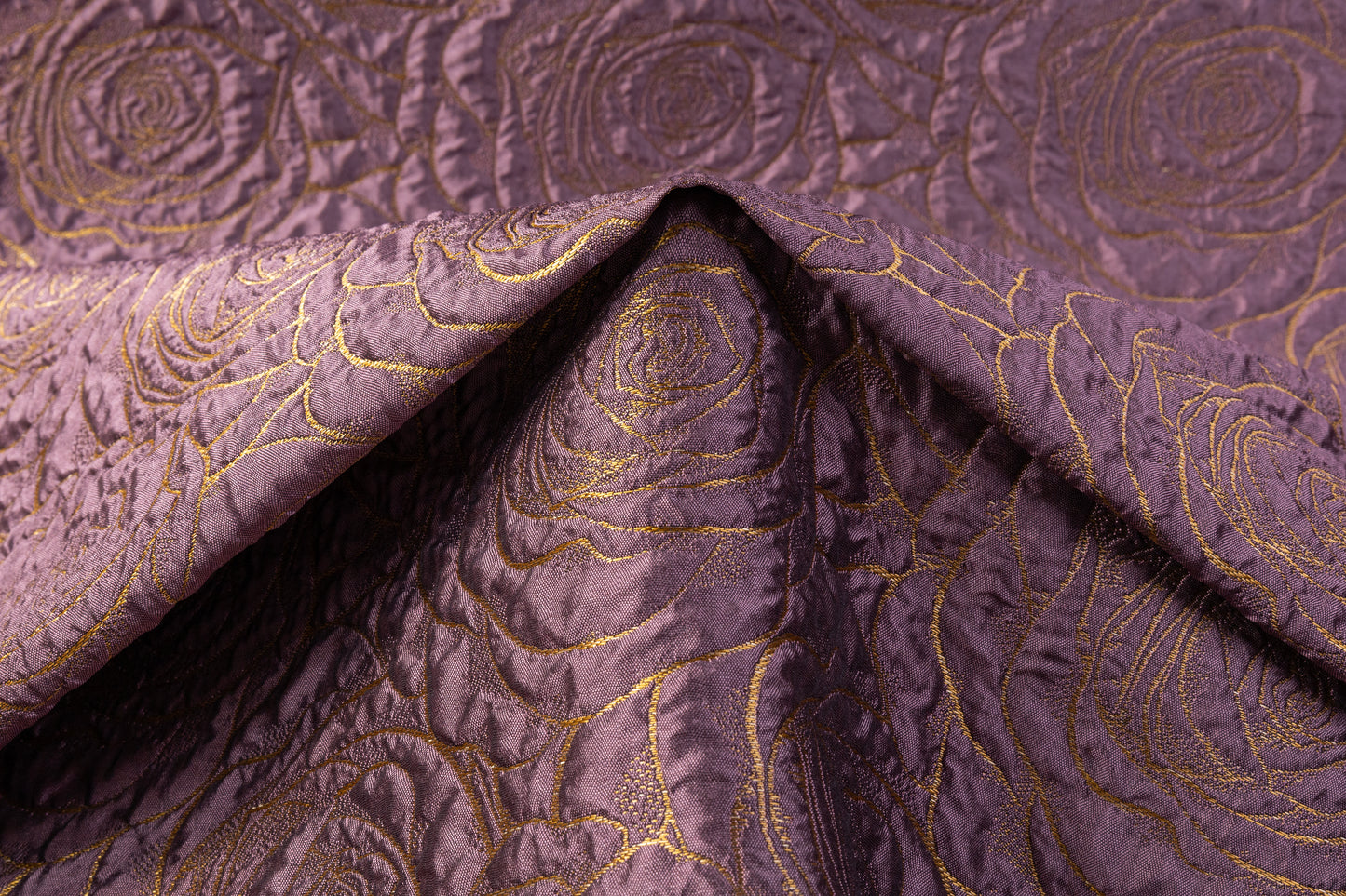 Floral Crushed Metallic Brocade - Gold / Purple