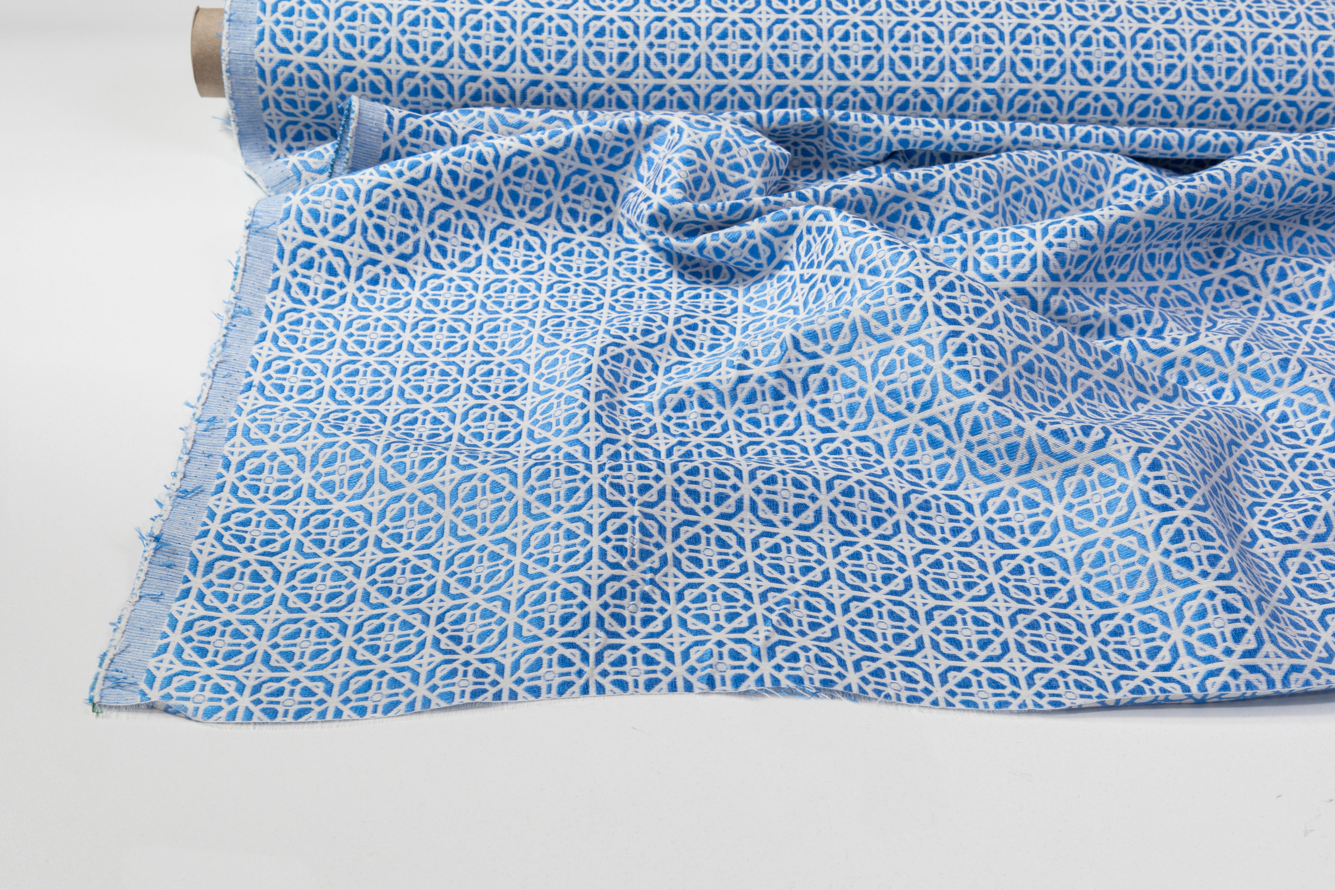 Geometric Brocade - Blue / White