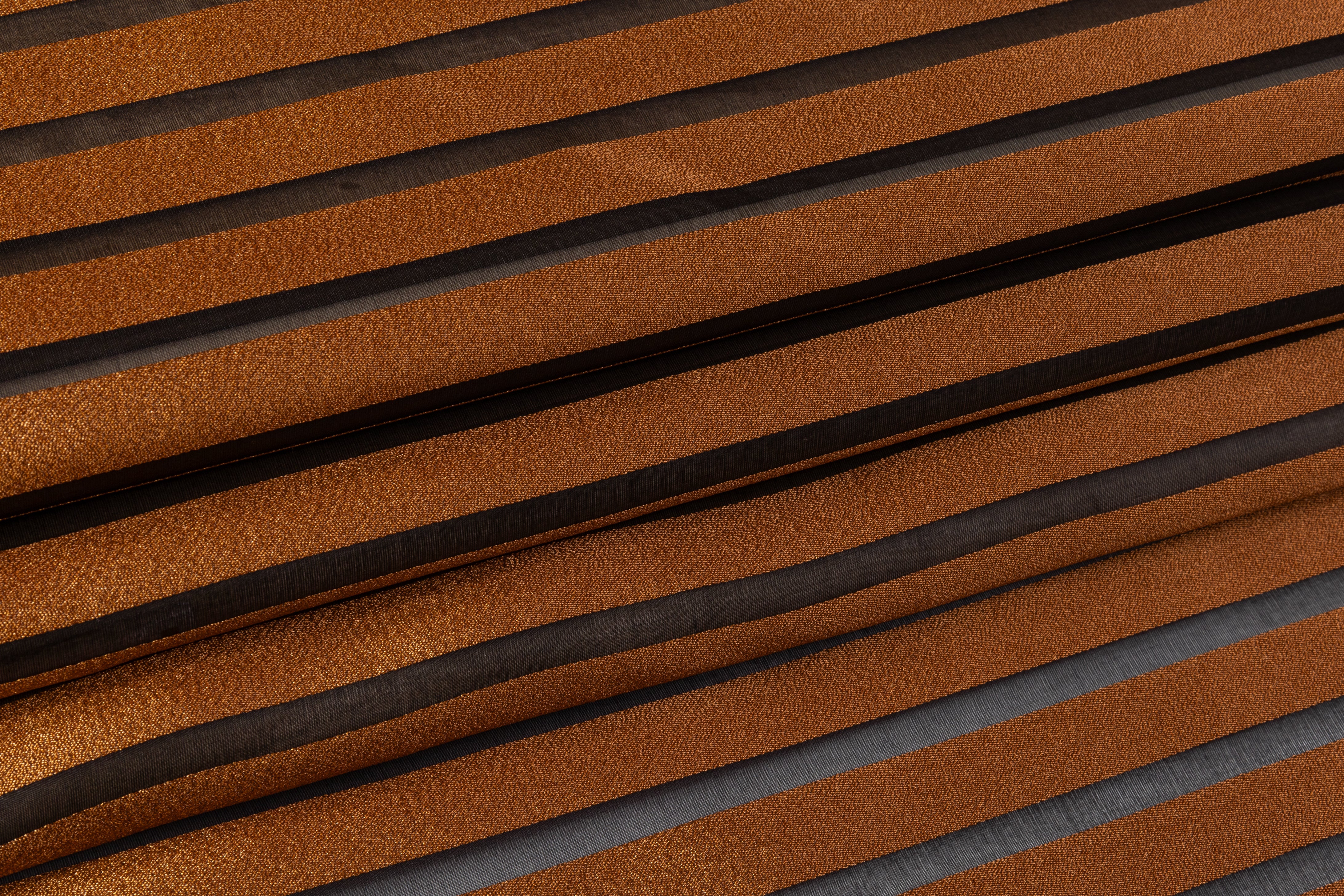 Striped Metallic Italian Silk Organza Burnout - Copper / Black