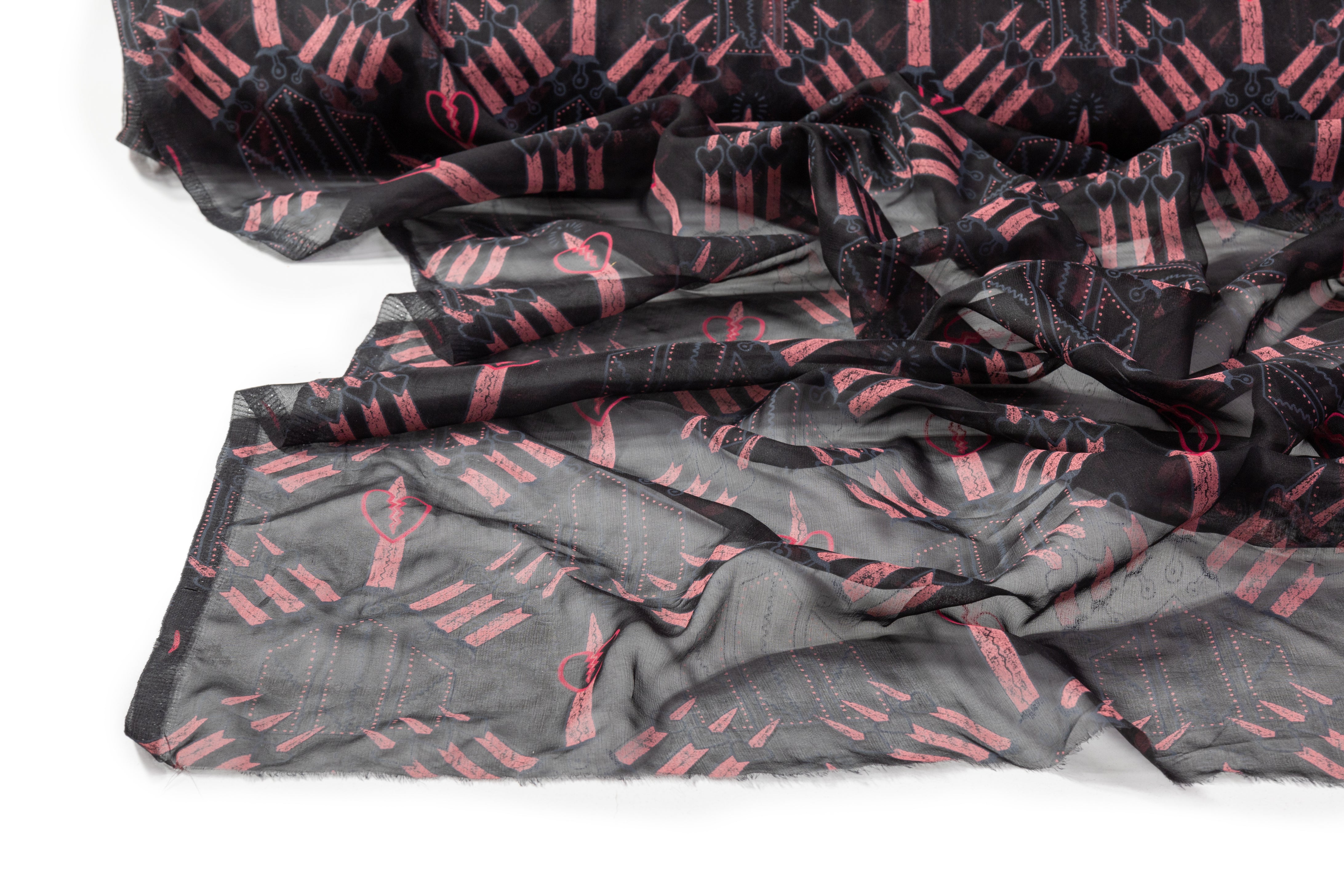 Valentino - Italian Silk Organza - Black / Pink