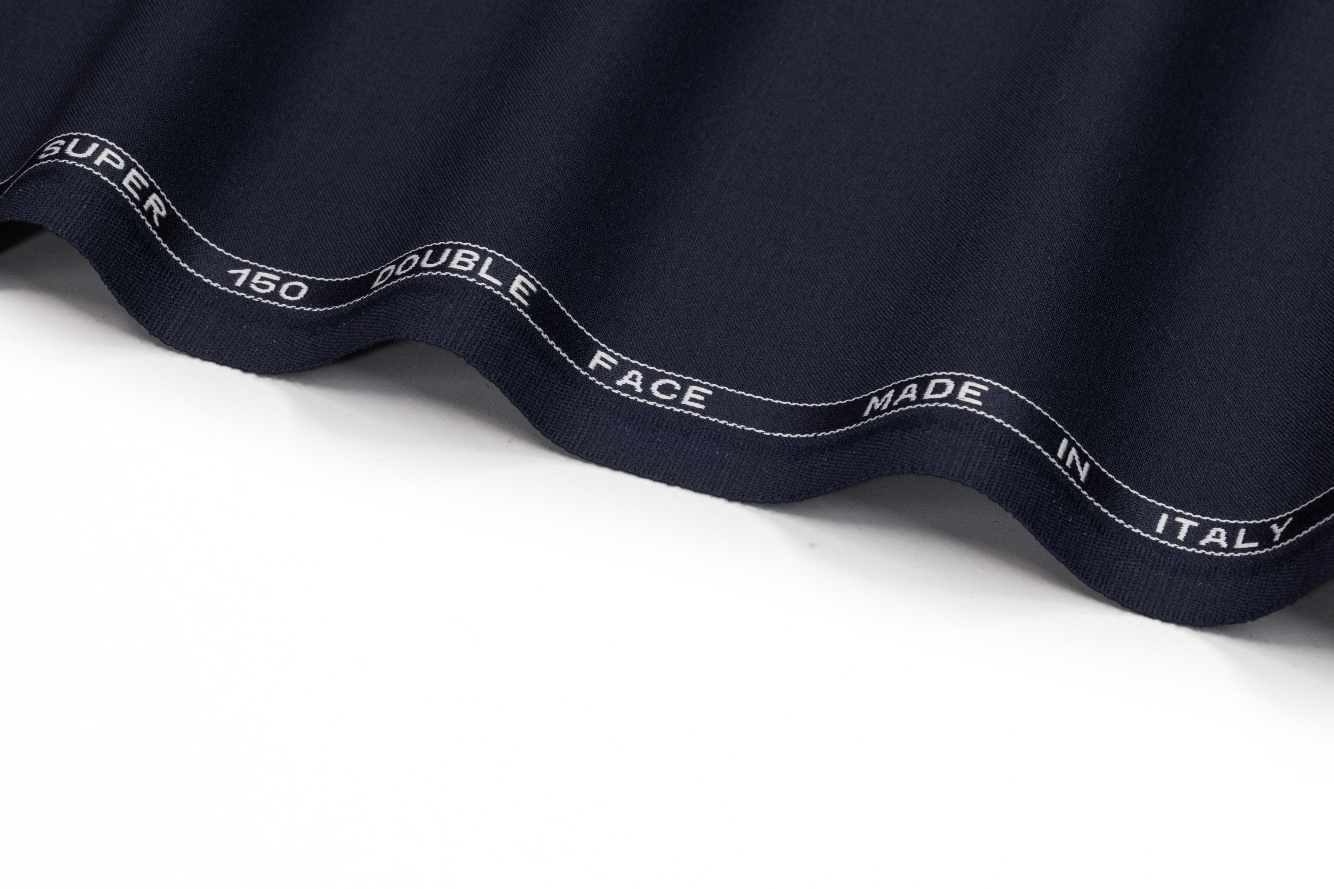 Super 150s Italian Wool Blend Satin Faille Suiting - Navy Blue