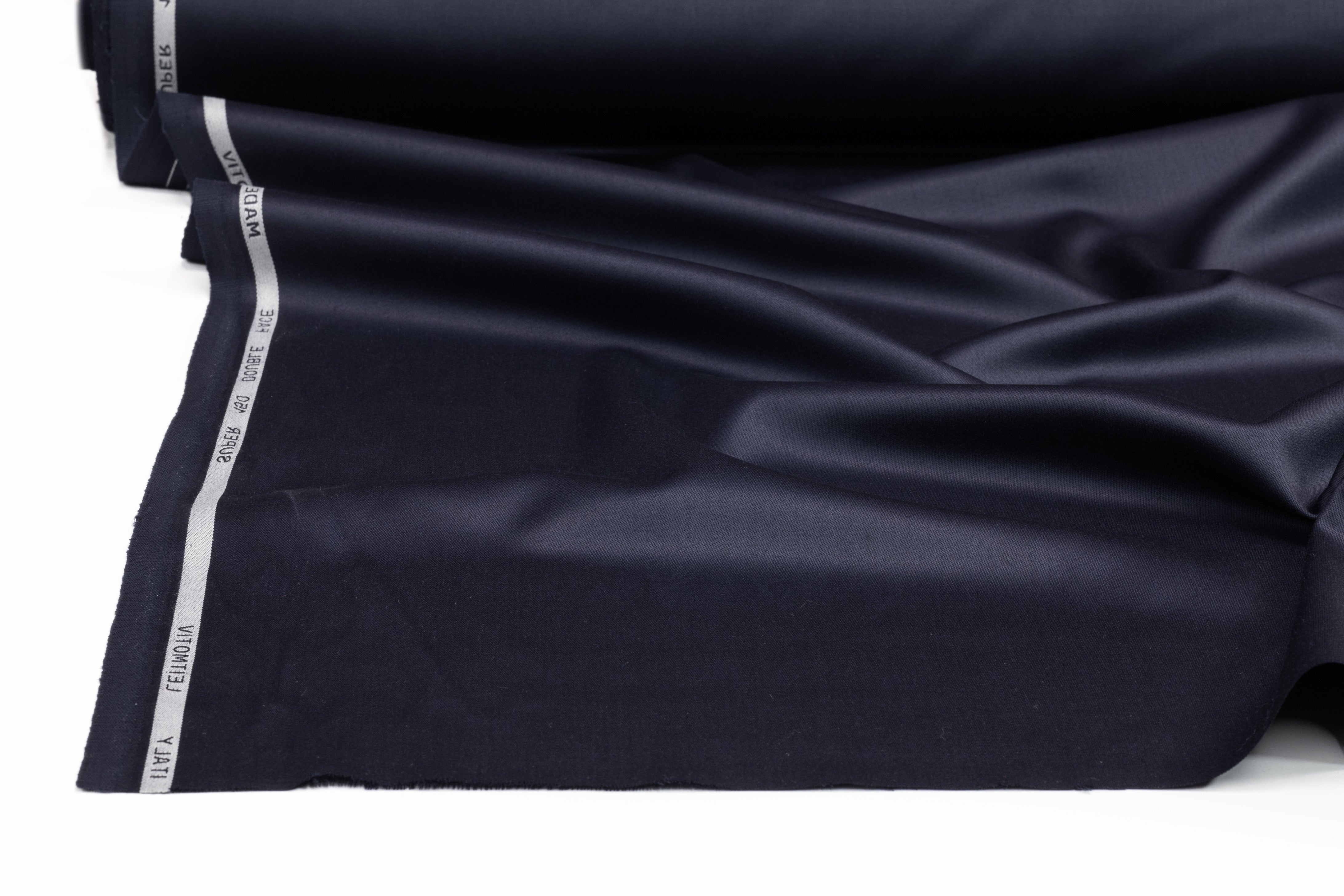 Super 150s Italian Wool Blend Satin Faille Suiting - Navy Blue