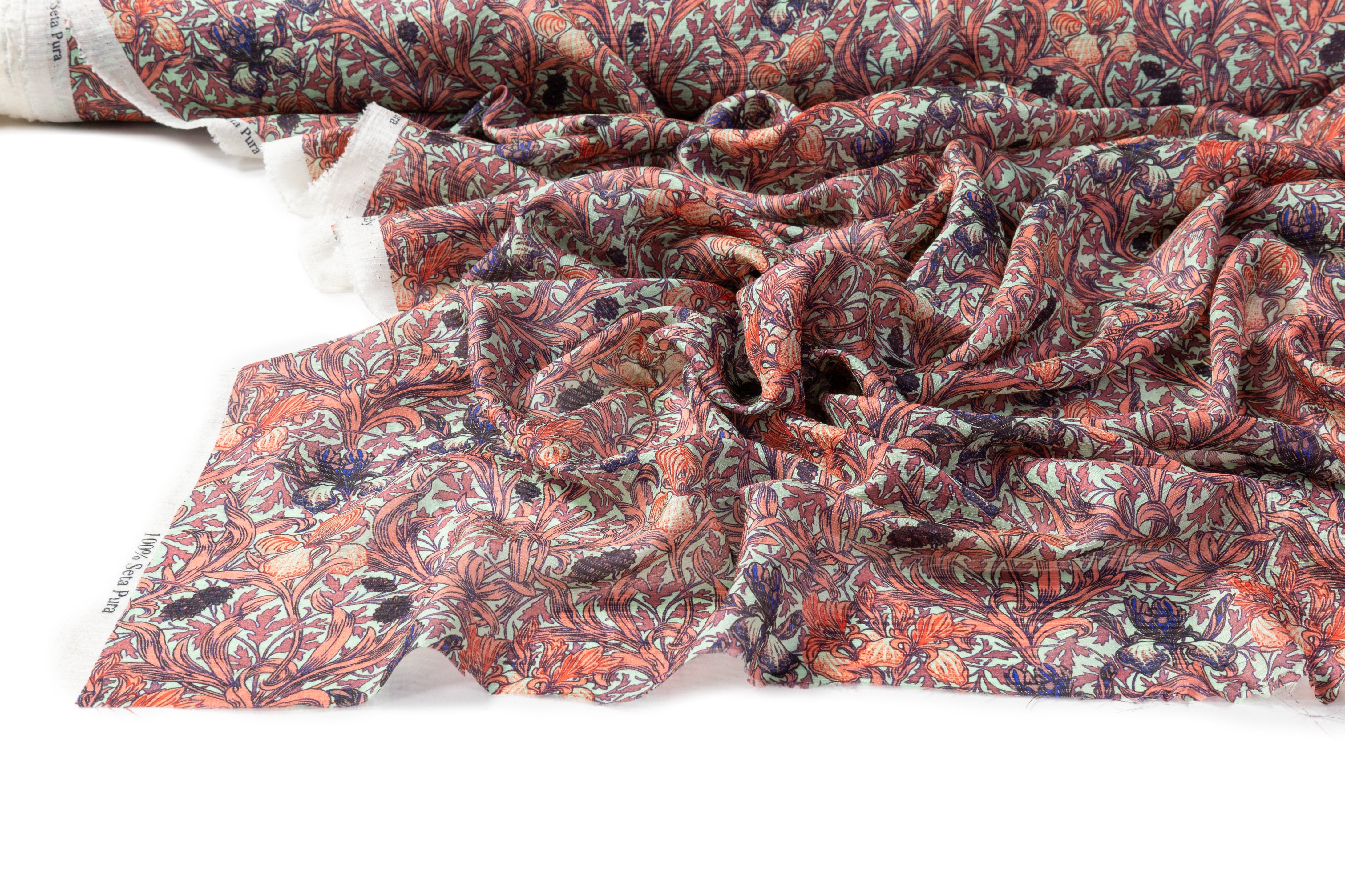 Textured Italian Silk Georgette - Green / Coral / Mauve