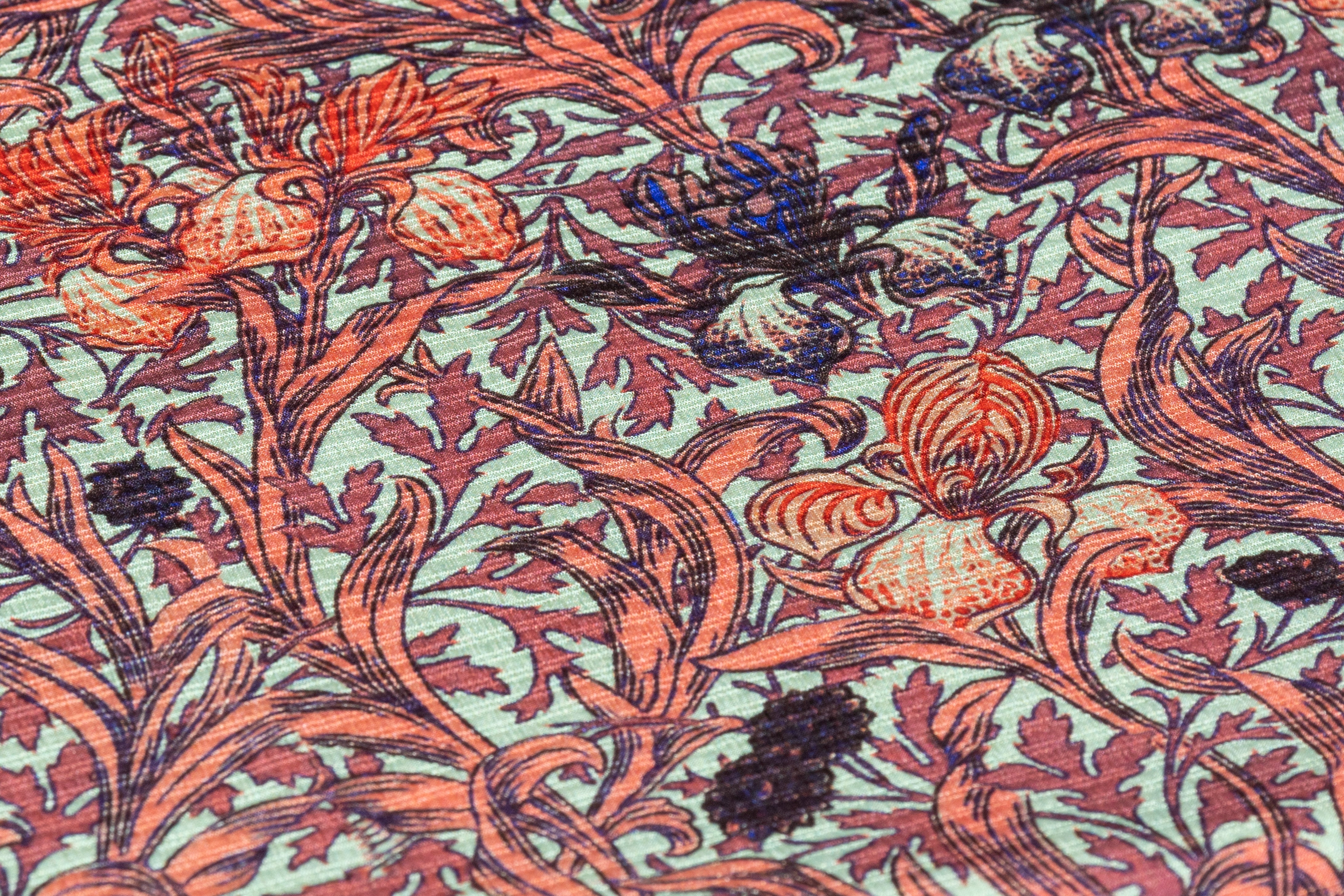 Textured Italian Silk Georgette - Green / Coral / Mauve