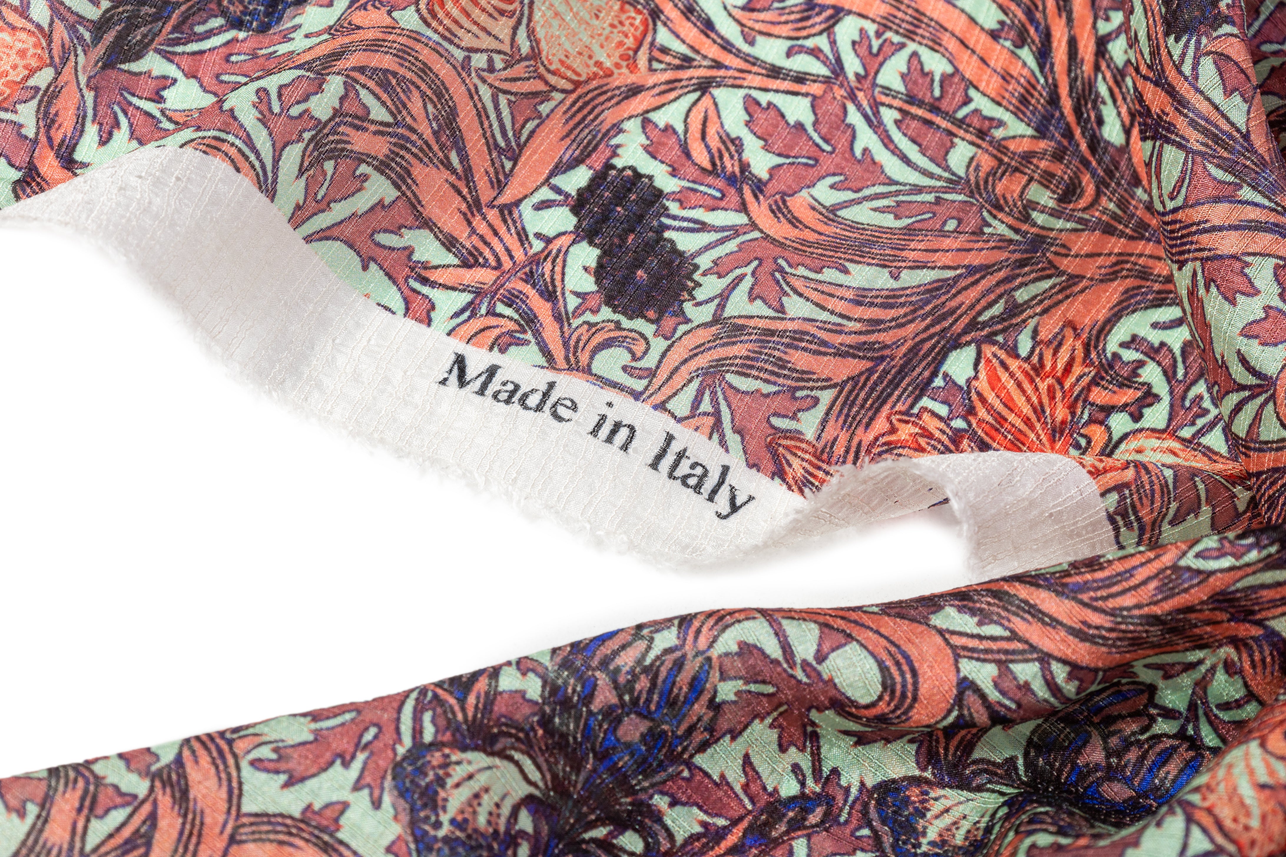 Textured Italian Silk Georgette - Green / Coral / Mauve