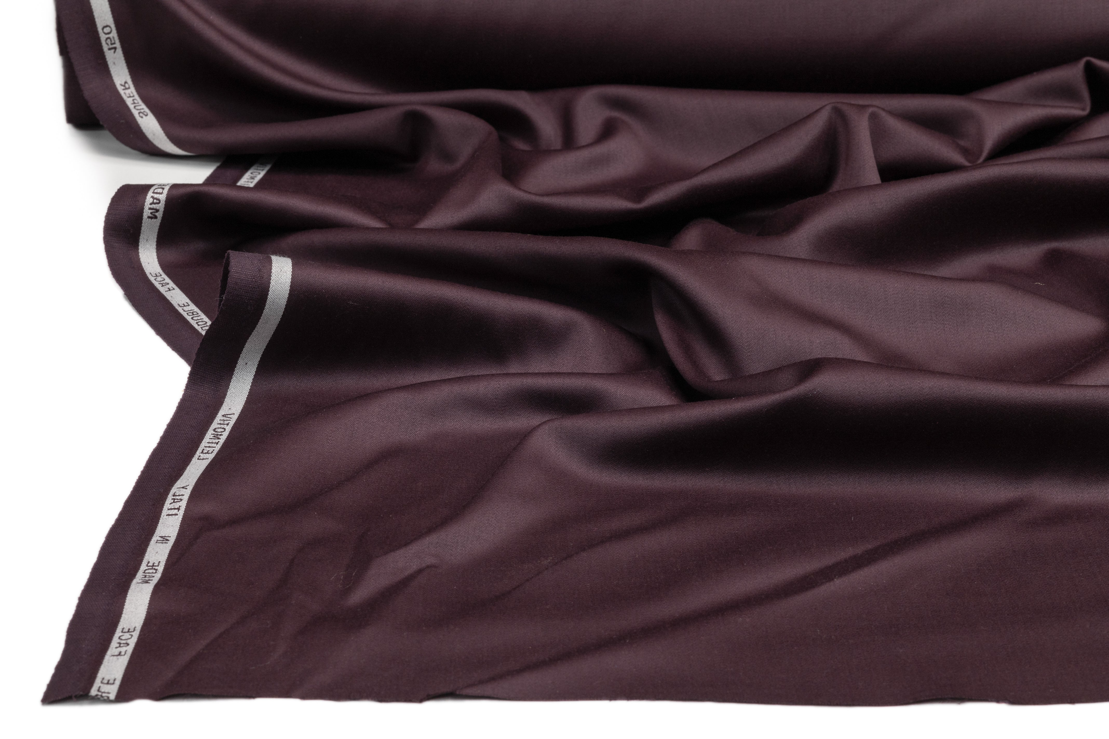 Super 150s Italian Wool Blend Satin Faille Suiting - Aubergine