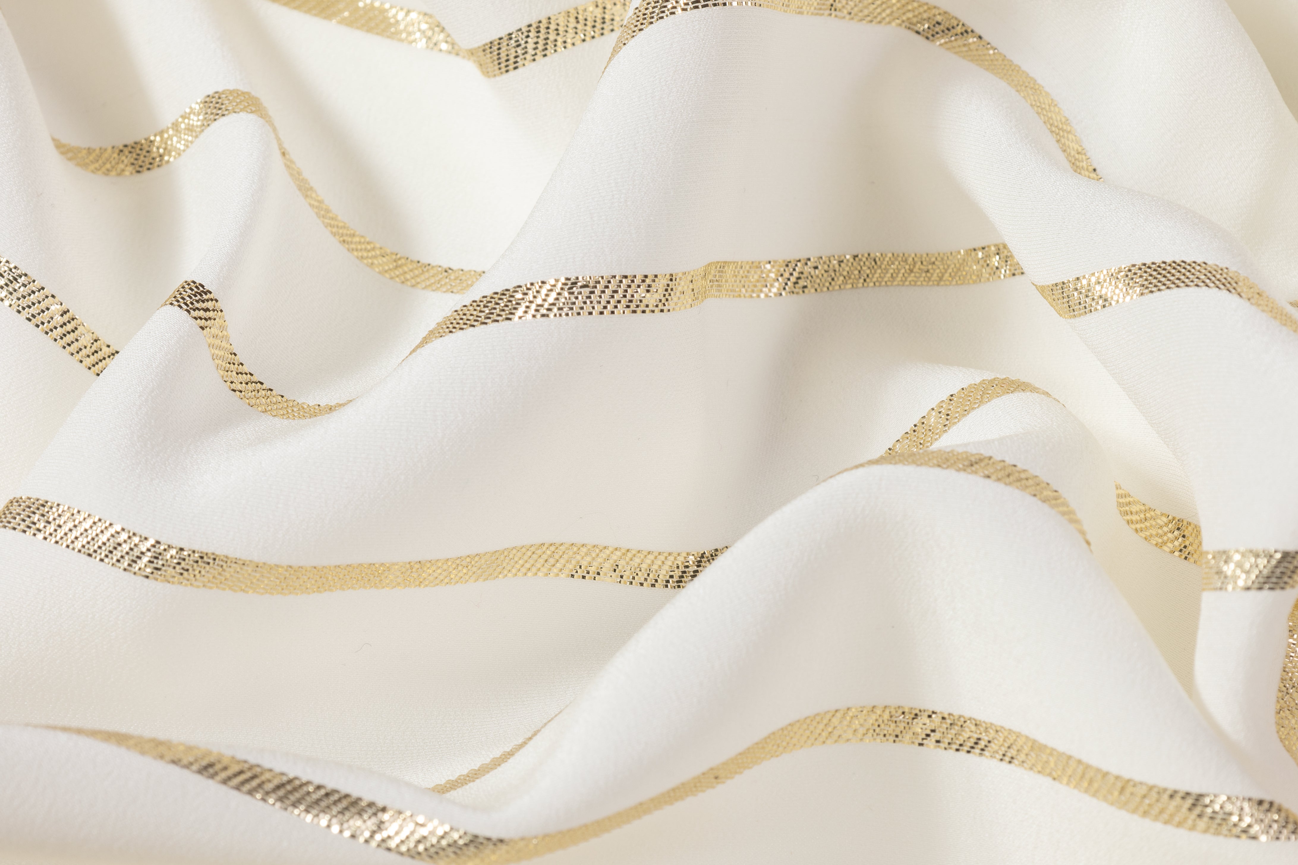 Striped Metallic Italian Silk Crepe Back Satin - Gold / Off White