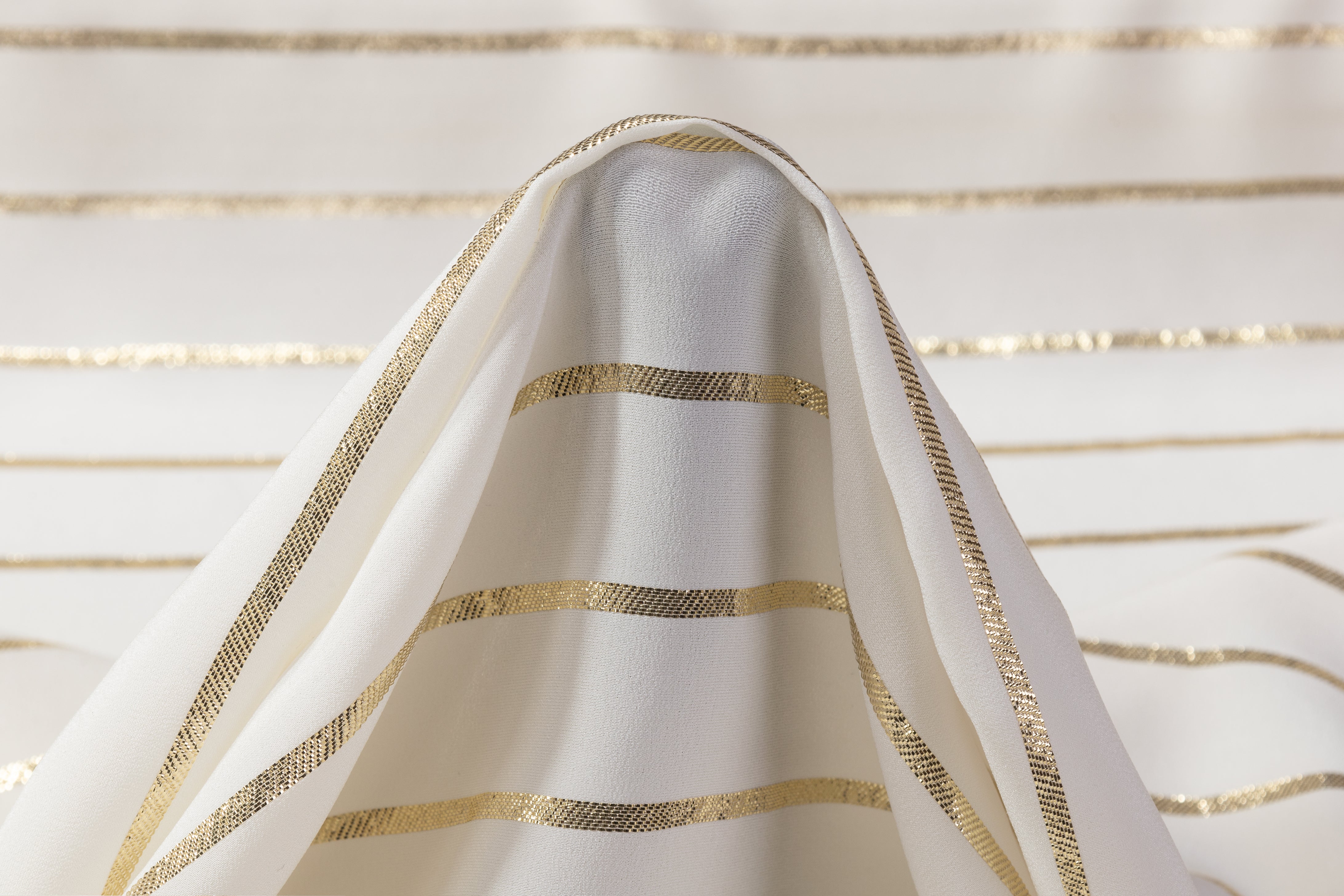 Striped Metallic Italian Silk Crepe Back Satin - Gold / Off White