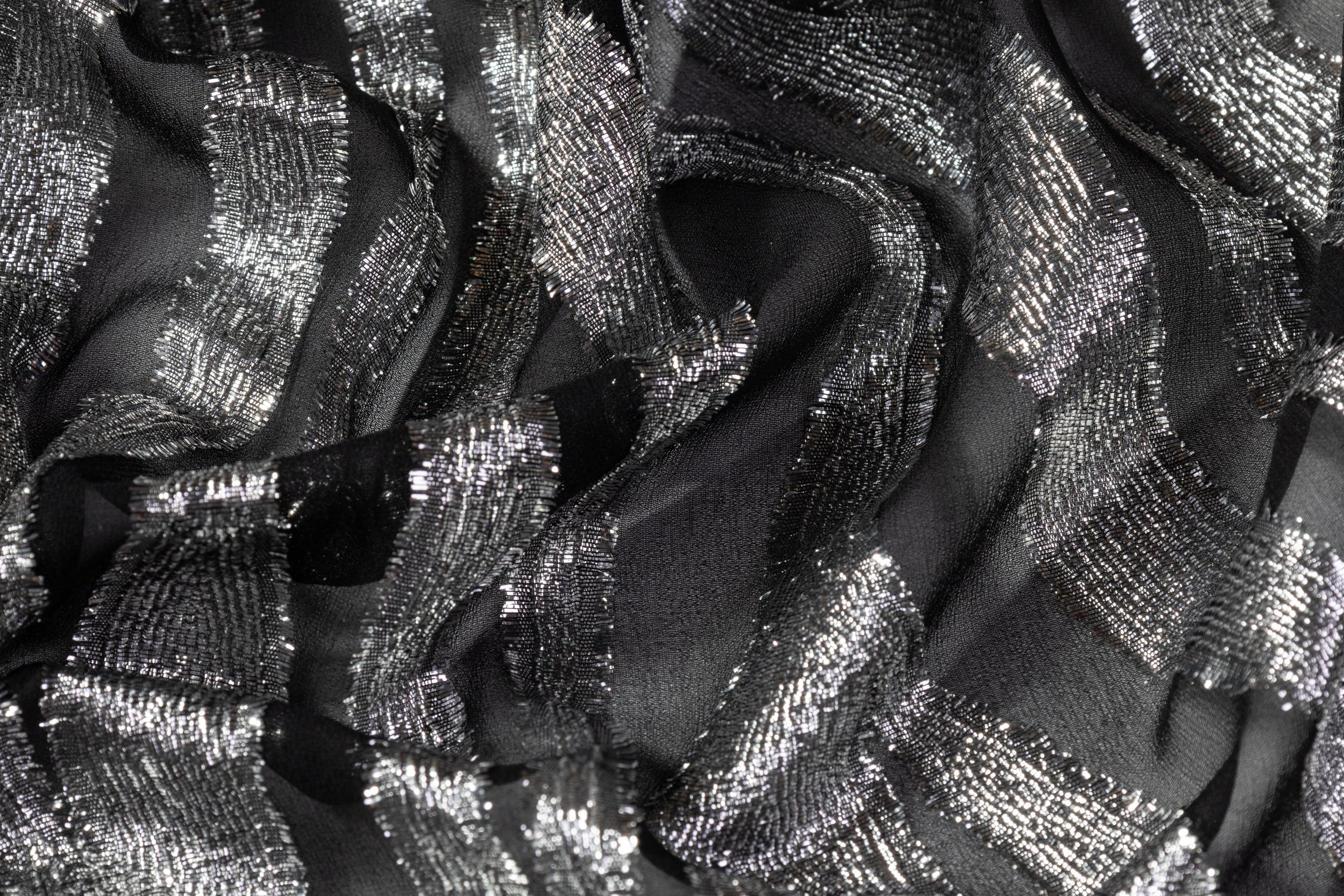 Italian Metallic Silk Chiffon Fil Coupé - Black / Silver